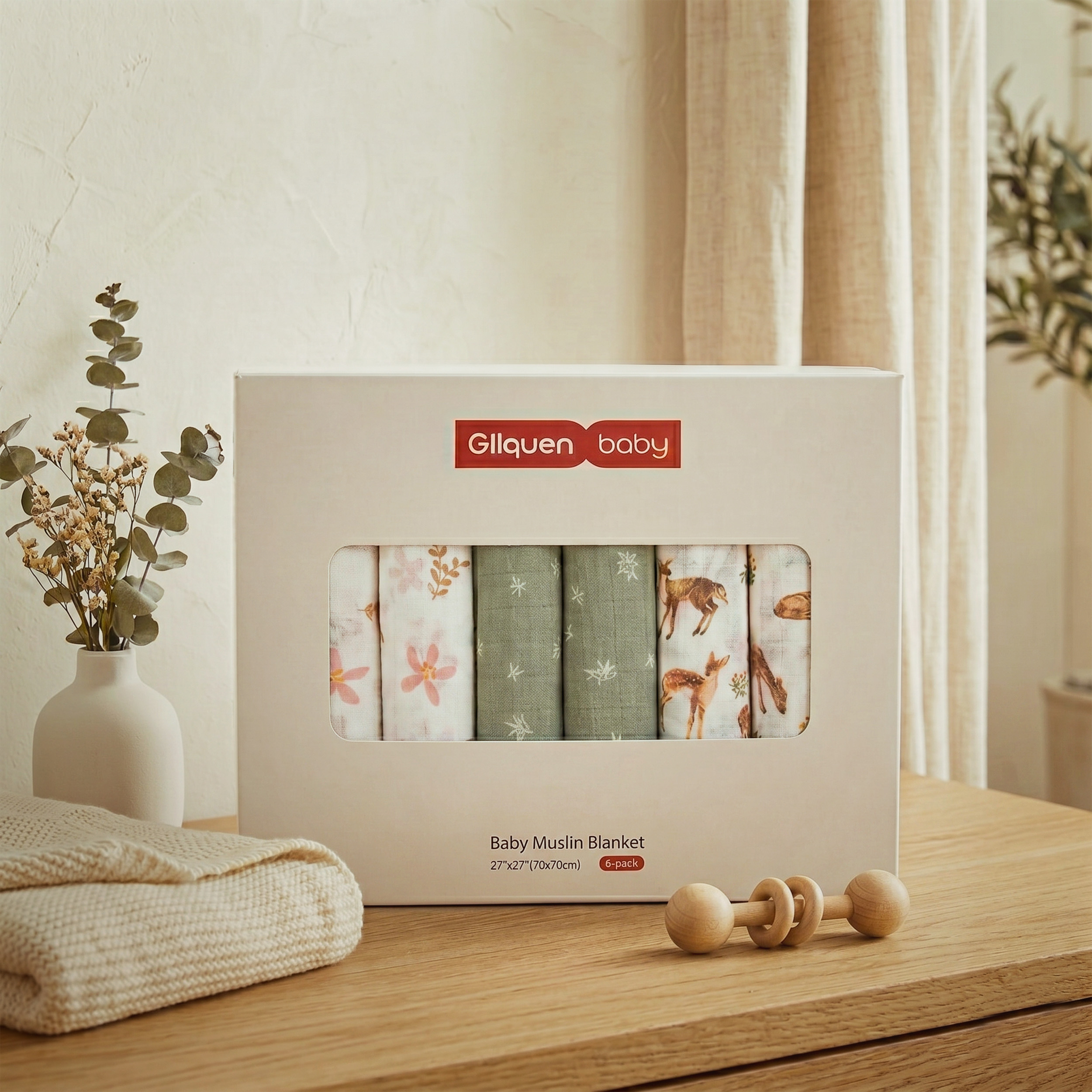 Muslin Swaddle Blankets 6-Pack | 27x27" | Fawn & Wildflowers