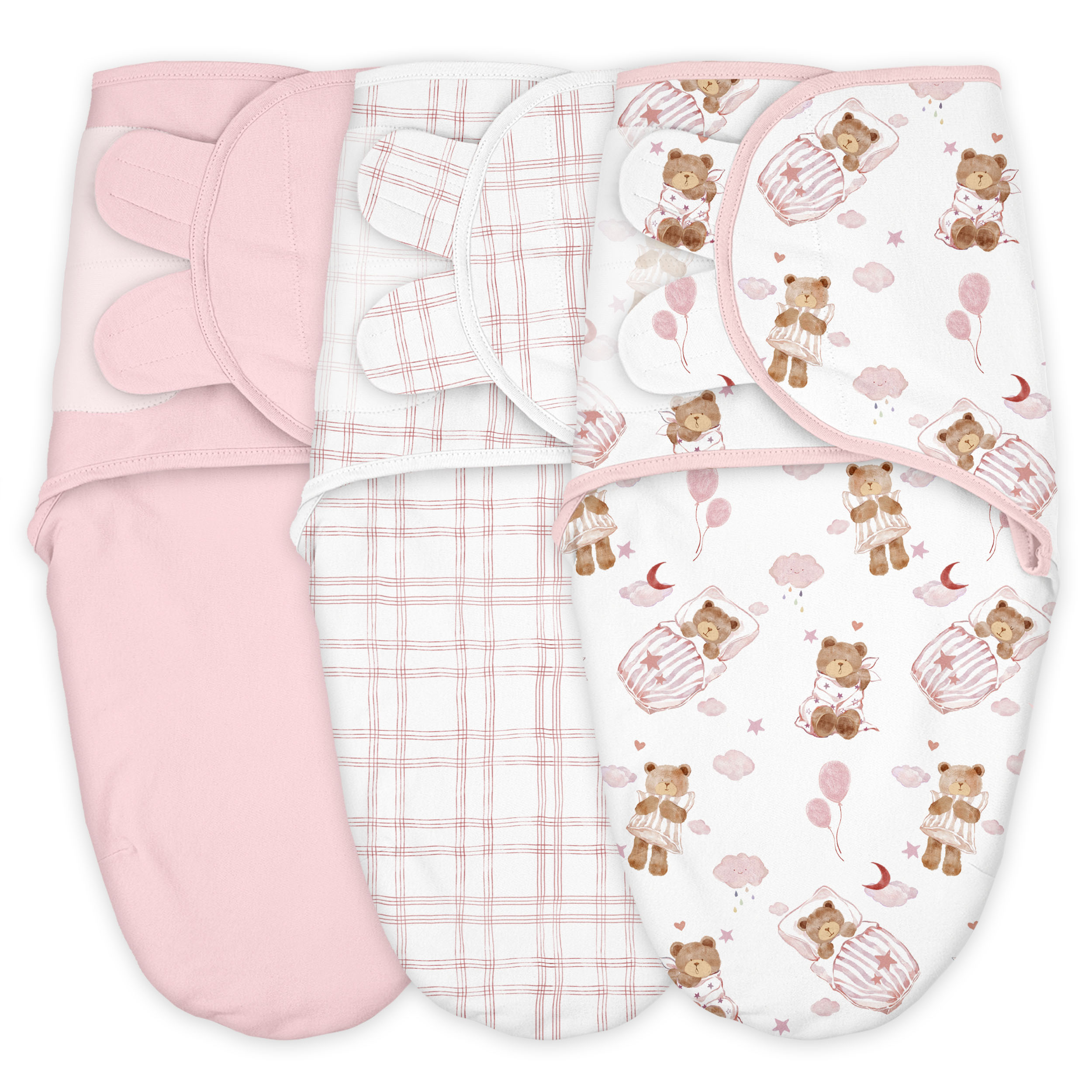 Blush Bear Slumber | Baby Swaddle 3 Pack | 0-3 Months