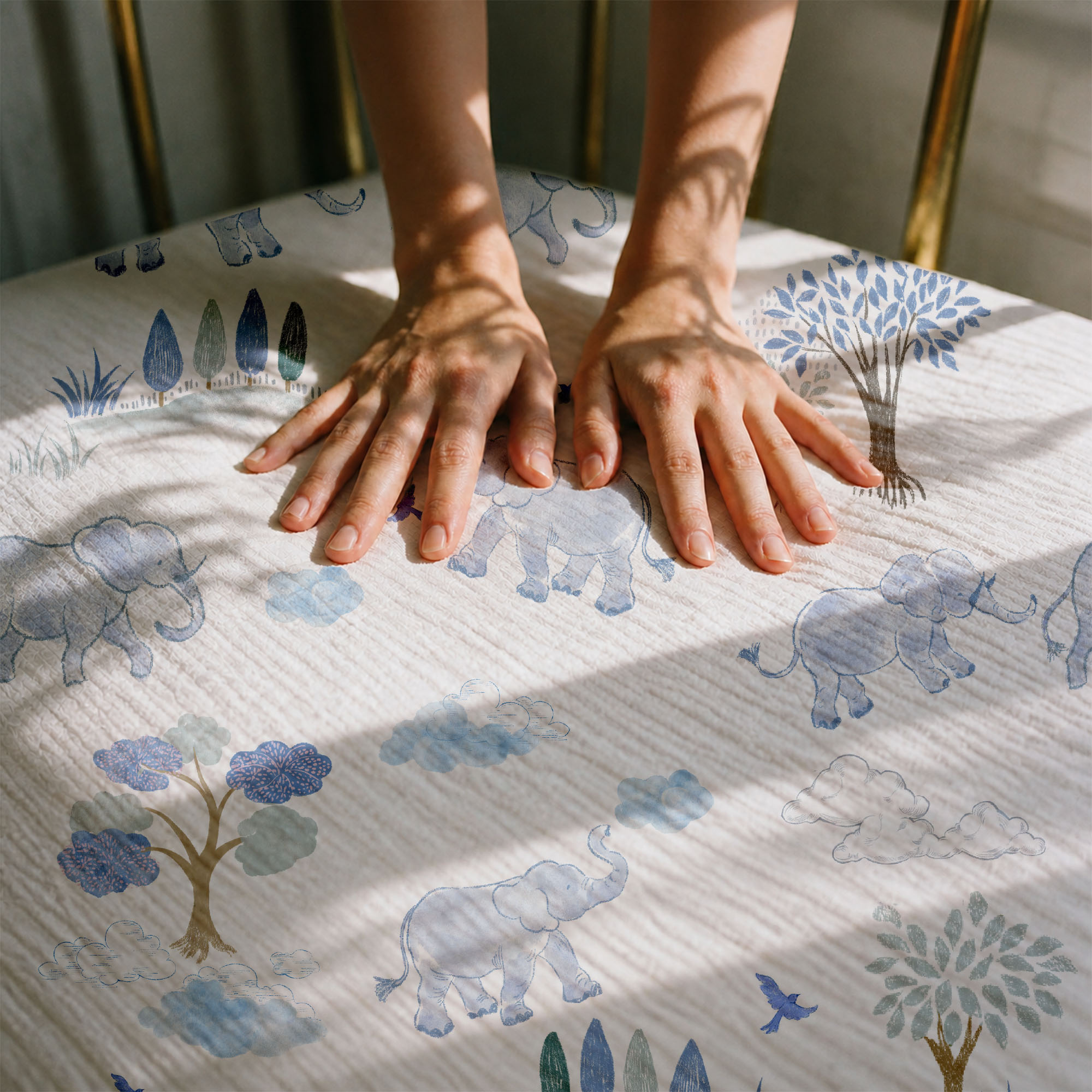 Blue Elephant Safari | Muslin Crib Sheets 2-Pack | 52''*28''