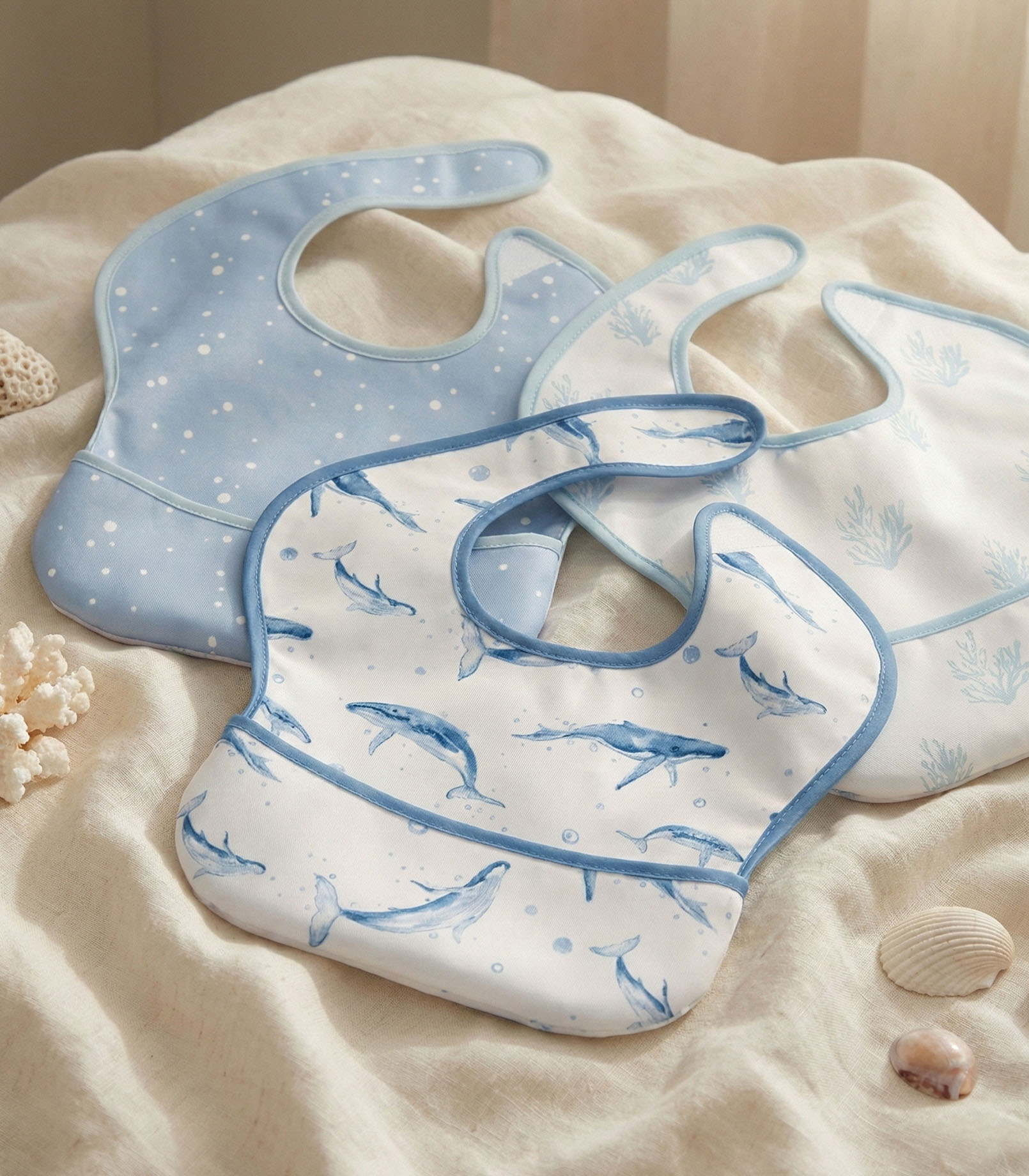 Blue Whale Whisper | Gllquen baby Waterproof Bibs 3 Pack | 3-24 Months
