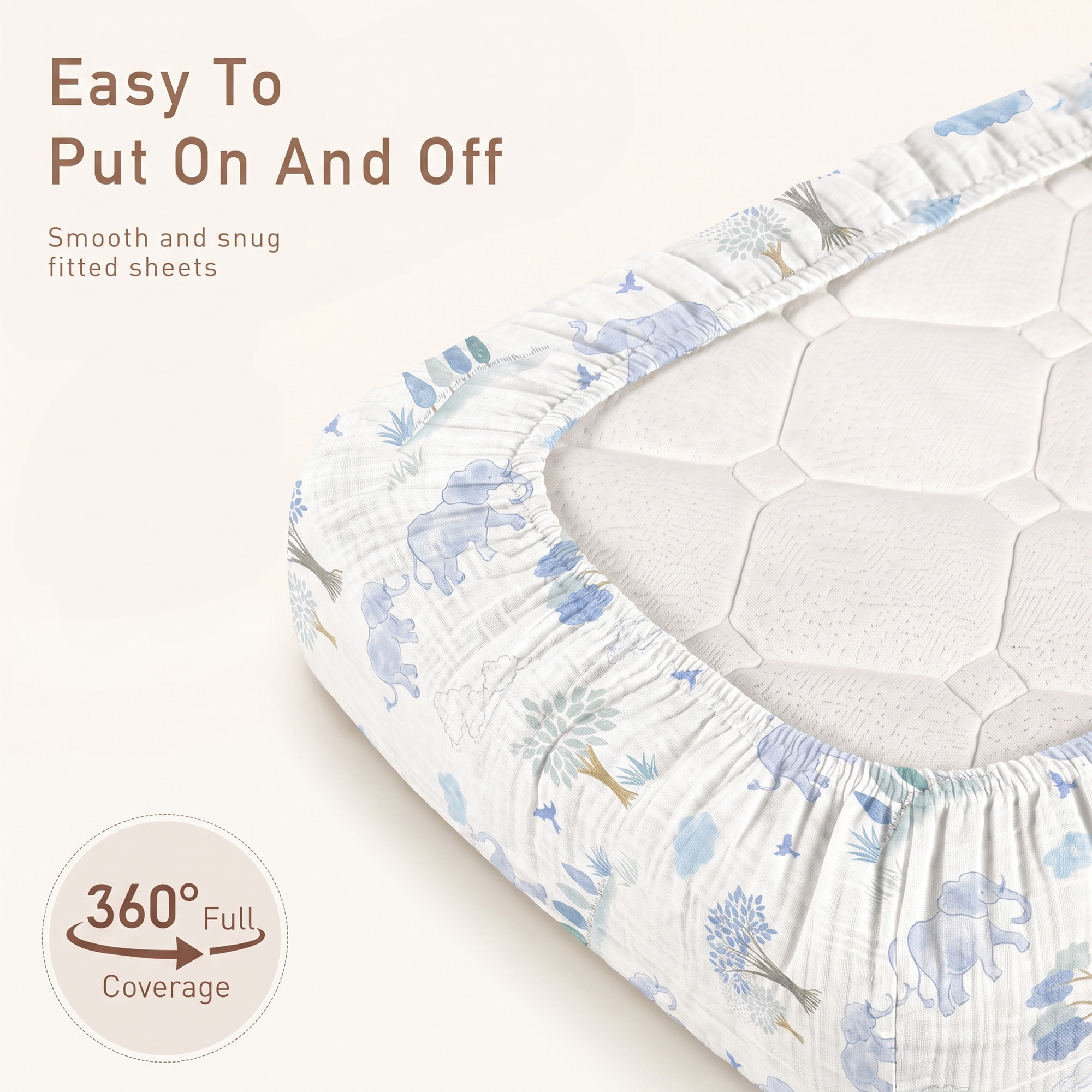 Blue Elephant Safari | Muslin Bassinet Sheet 3-Pack | 33''*20''