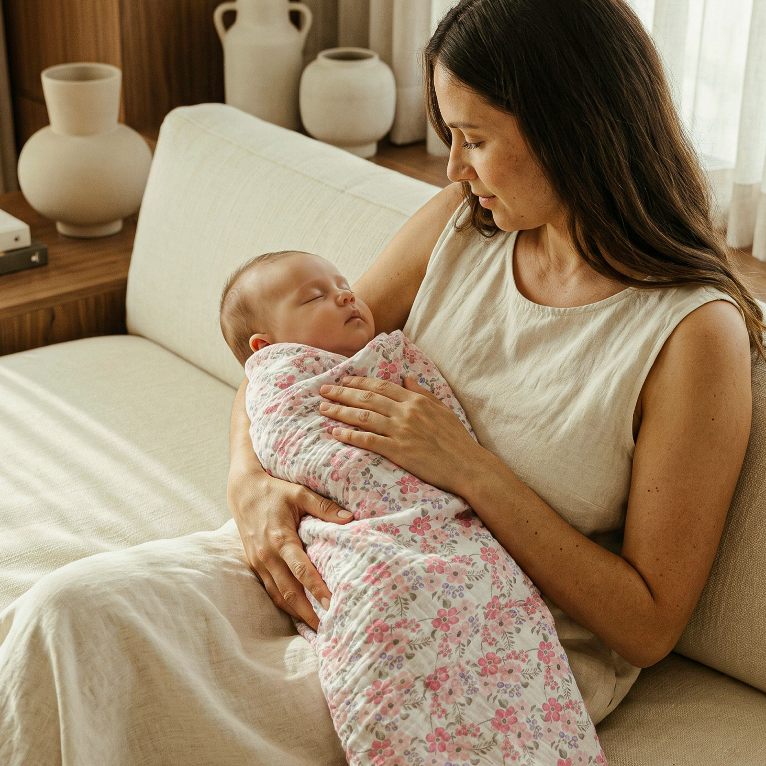 Muslin Swaddle Blankets 3-Pack | 38"x40" | Vintage Floral Bloom
