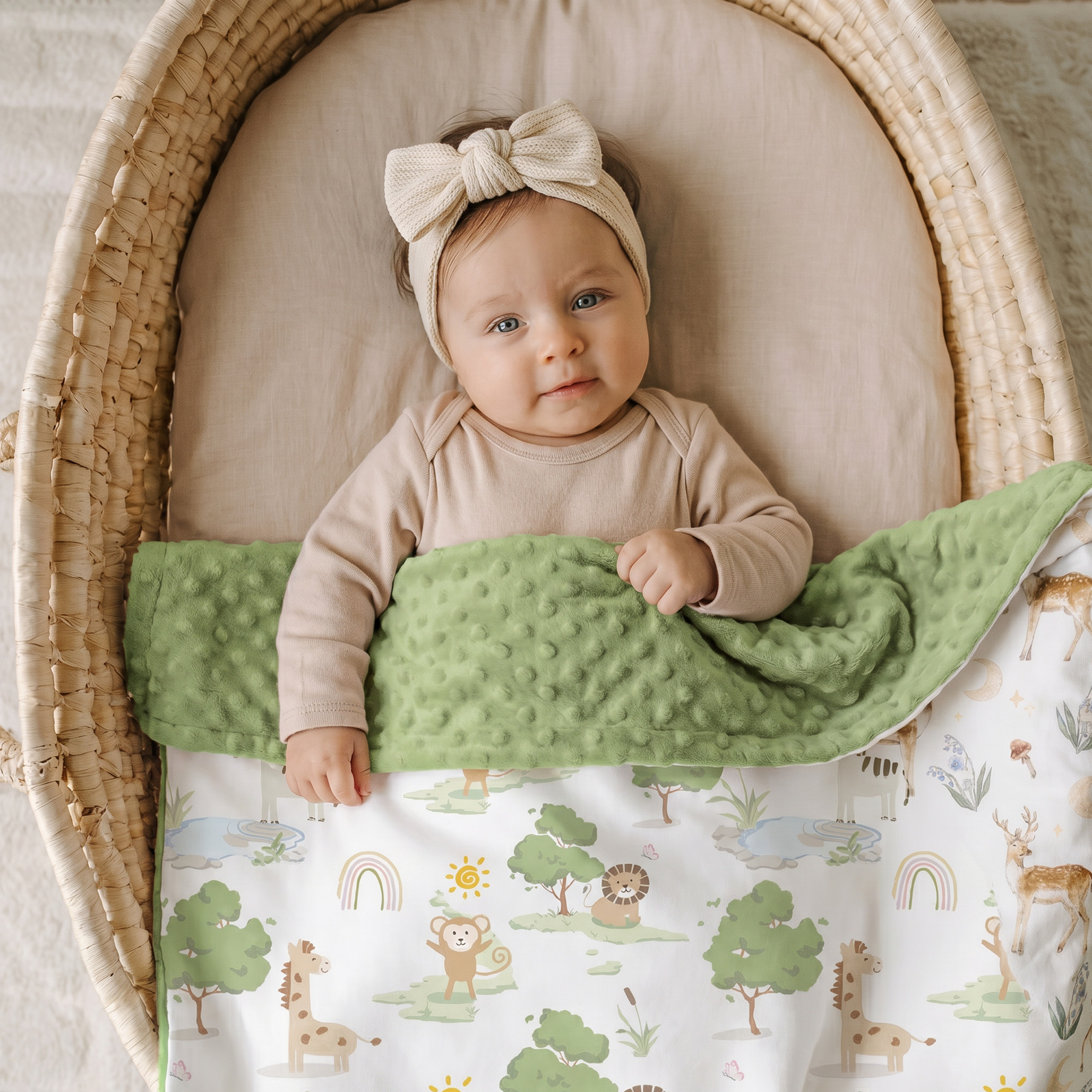 Green Safari Pals | Fleece Plush Dot Blanket | 30''*40''