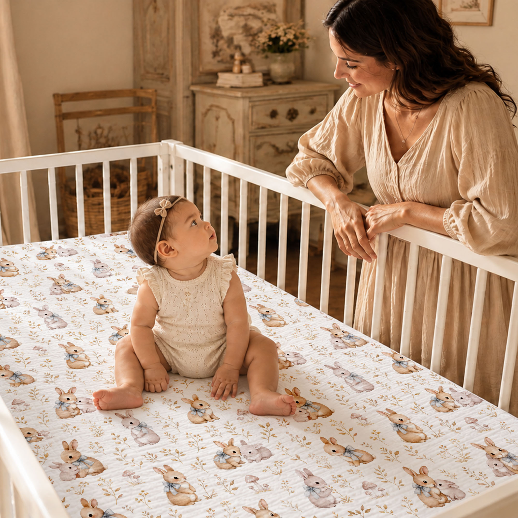 Beige Bunny Woodland | Muslin Crib Sheets 2-Pack | 52''*28''