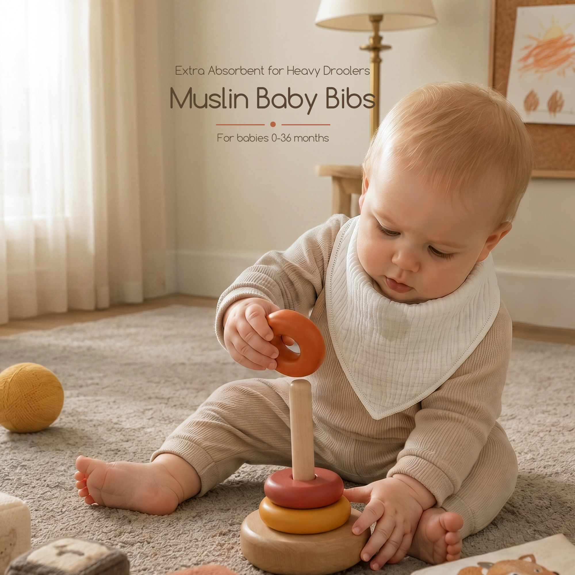 Pure Cream Blank | Soft & Absorbent Muslin Bandana Bibs 8 Pack