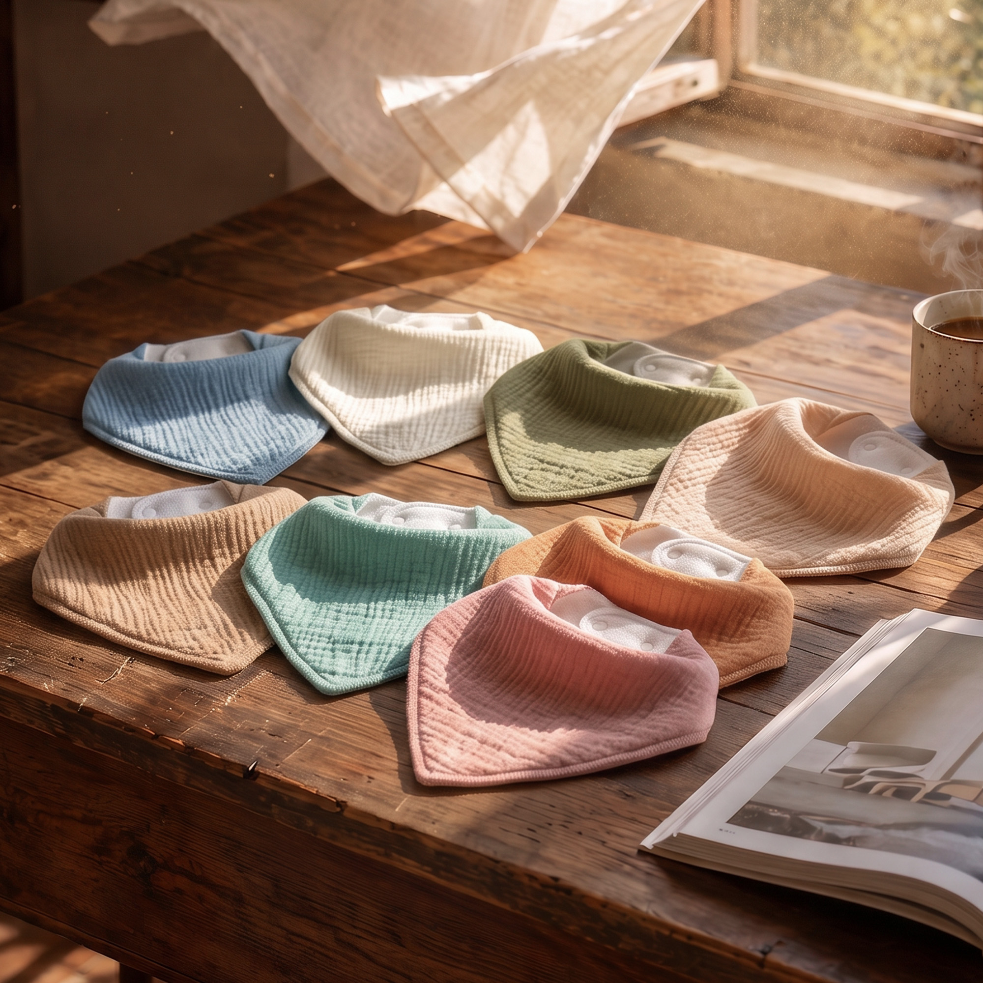 Neutral Earth Solid | Soft & Absorbent Muslin Bandana Bibs 8 Pack