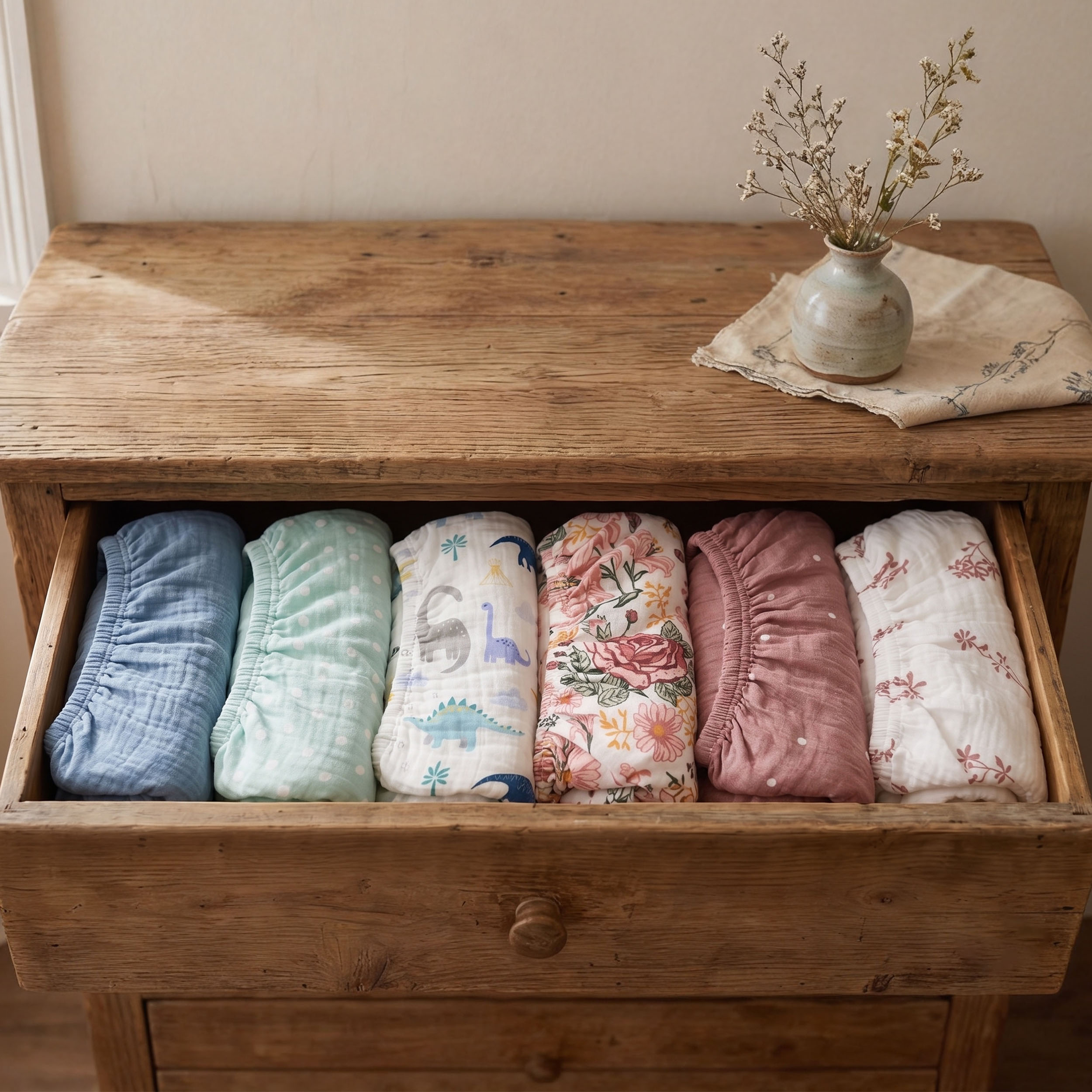 Vintage Petal Serenade | Muslin Bassinet Sheets 3-Pack | 33''*17''