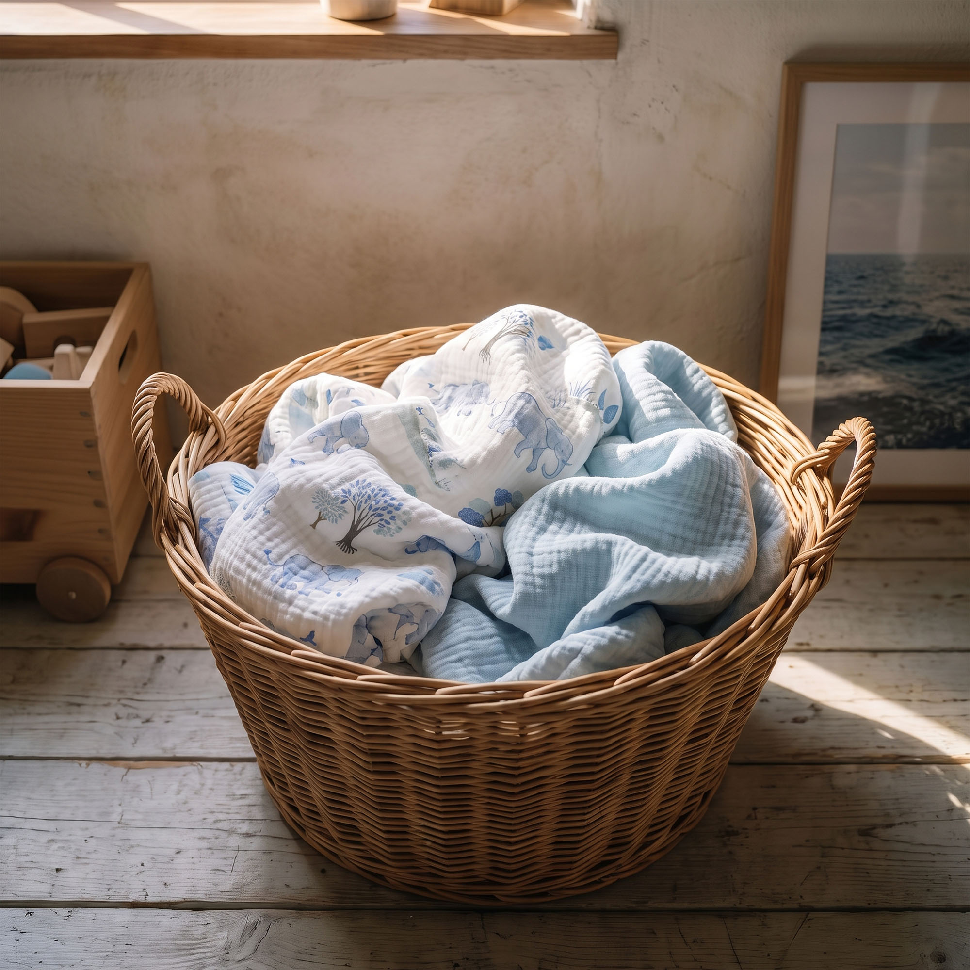 Blue Elephant Safari | Muslin Crib Sheets 2-Pack | 52''*28''