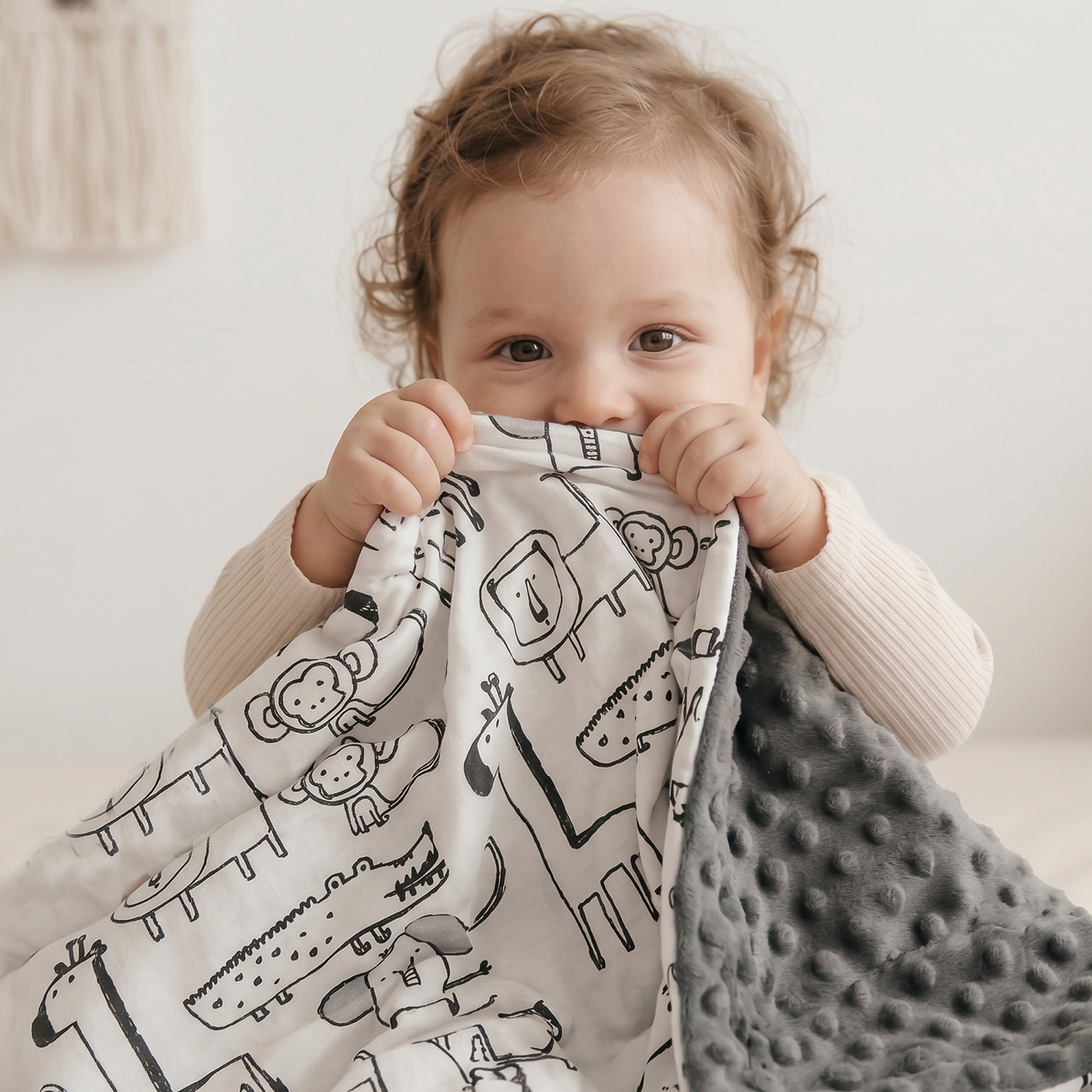 Gray Jungle Animals | Fleece Plush Dot Blanket | 30''*40''