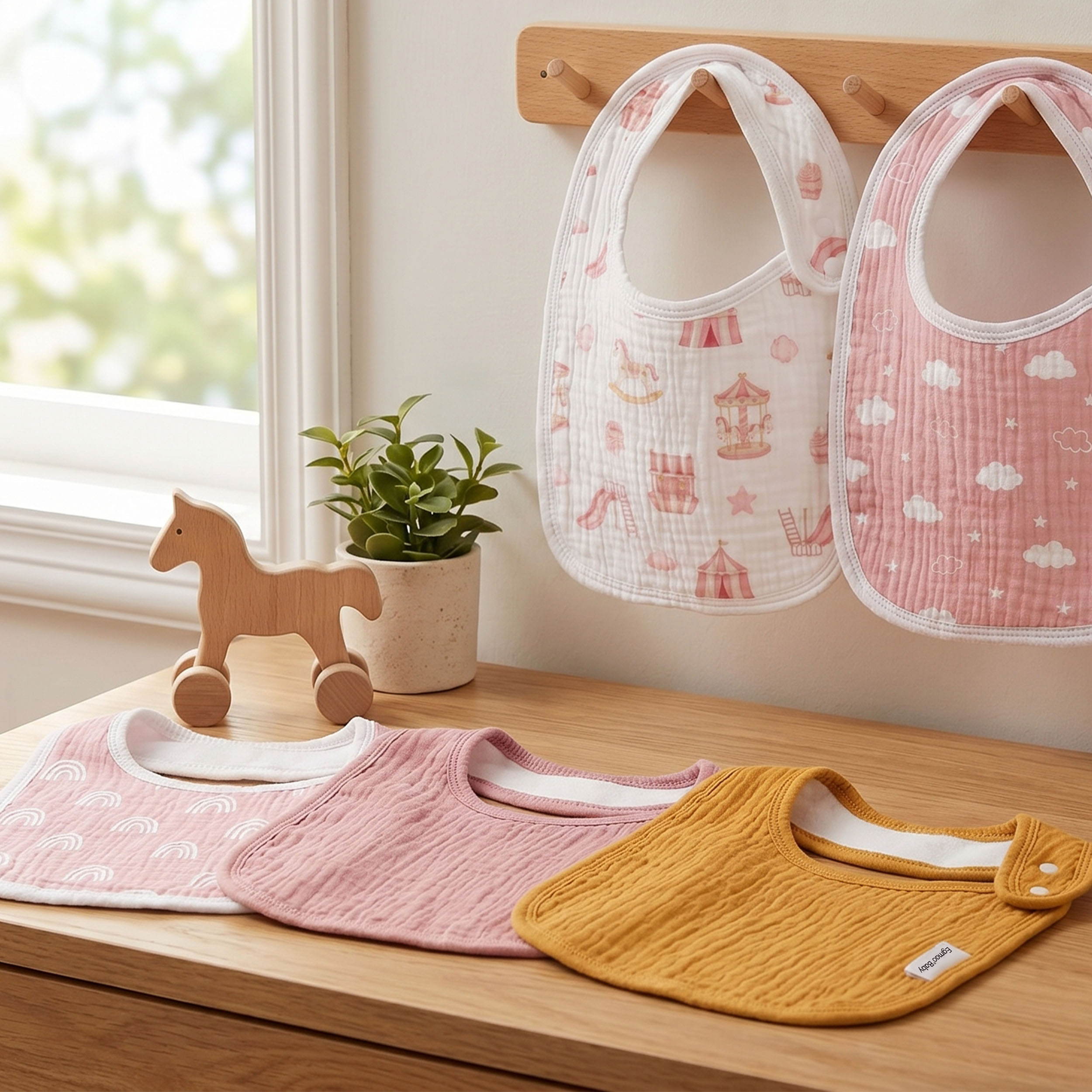Fairy Rainbow Pony | baby muslin bibs 5 pack | 0-36 months