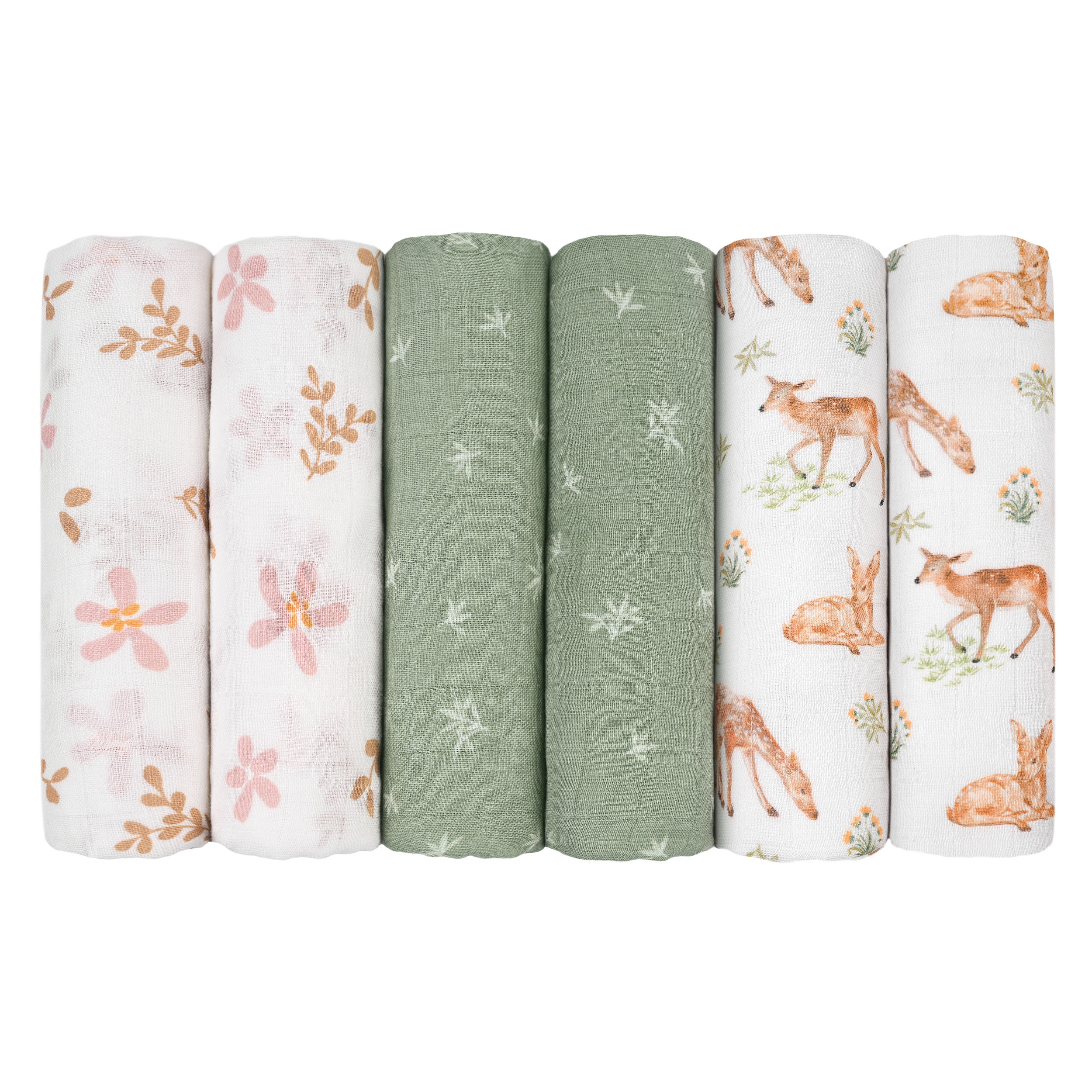 Muslin Swaddle Blankets 6-Pack | 27x27" | Fawn & Wildflowers