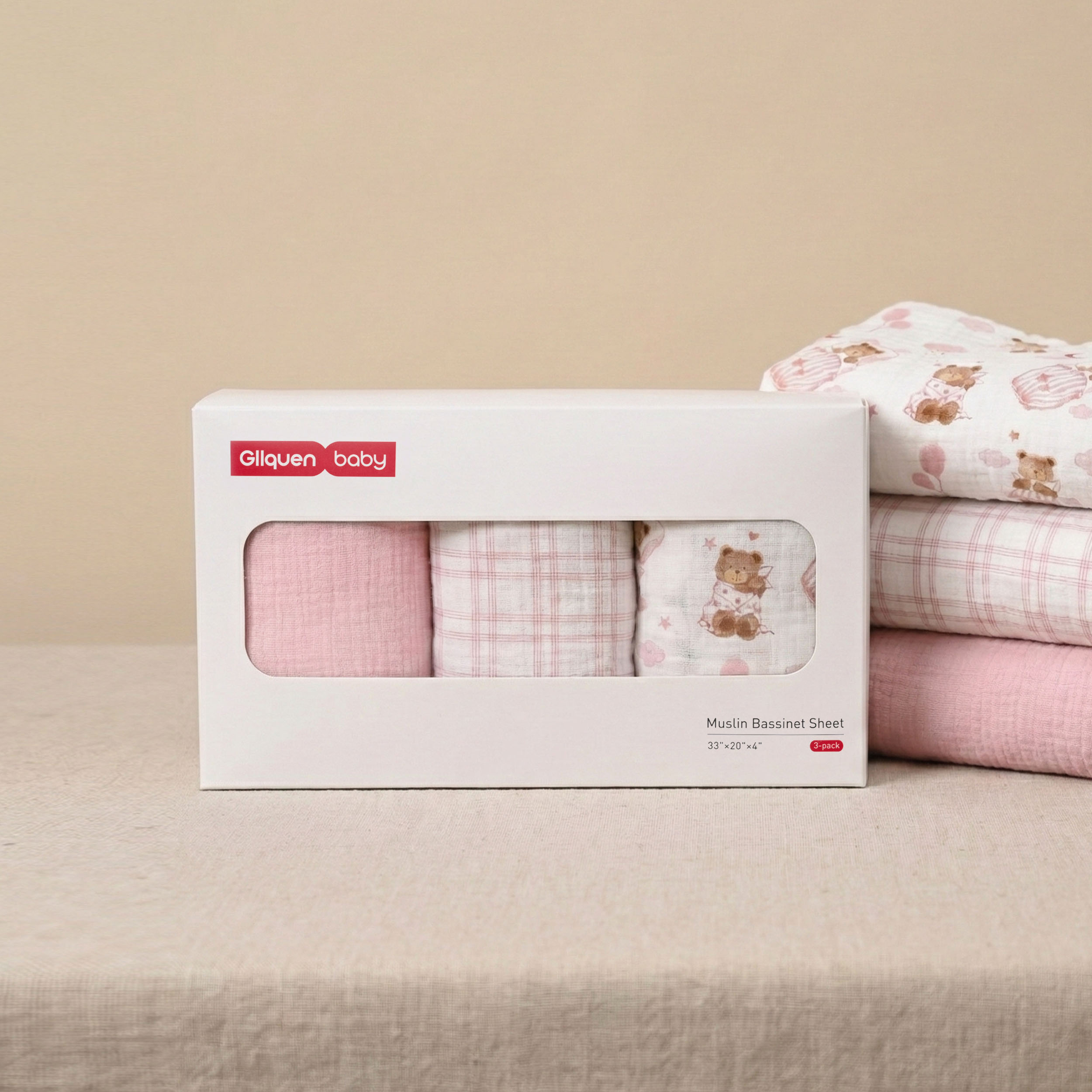 Bear's Dreamland  | Muslin Bassinet Sheet 3-Pack | 33''*20''