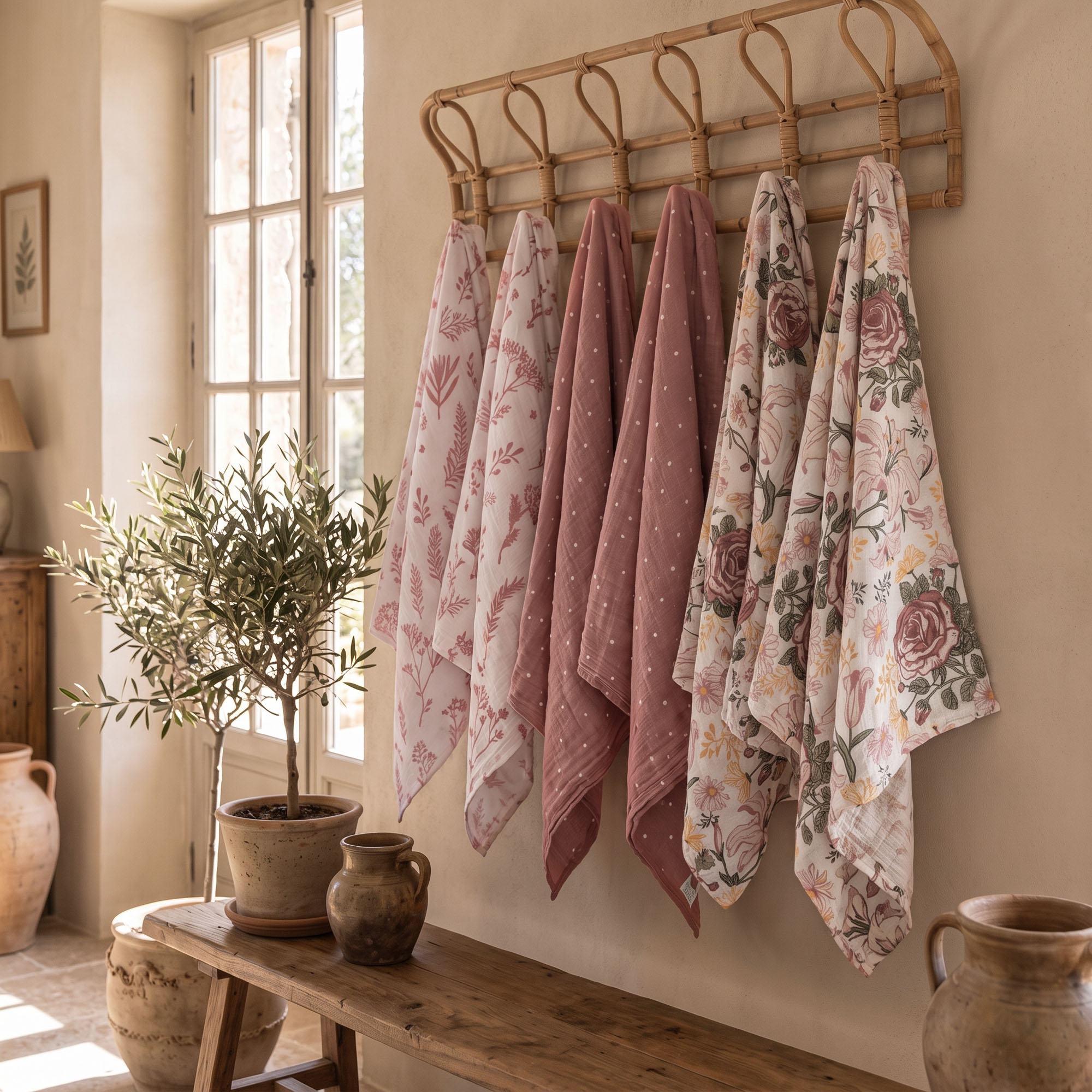 Muslin Swaddle Blankets 6-Pack | 27x27" | Vintage Rose Serenade