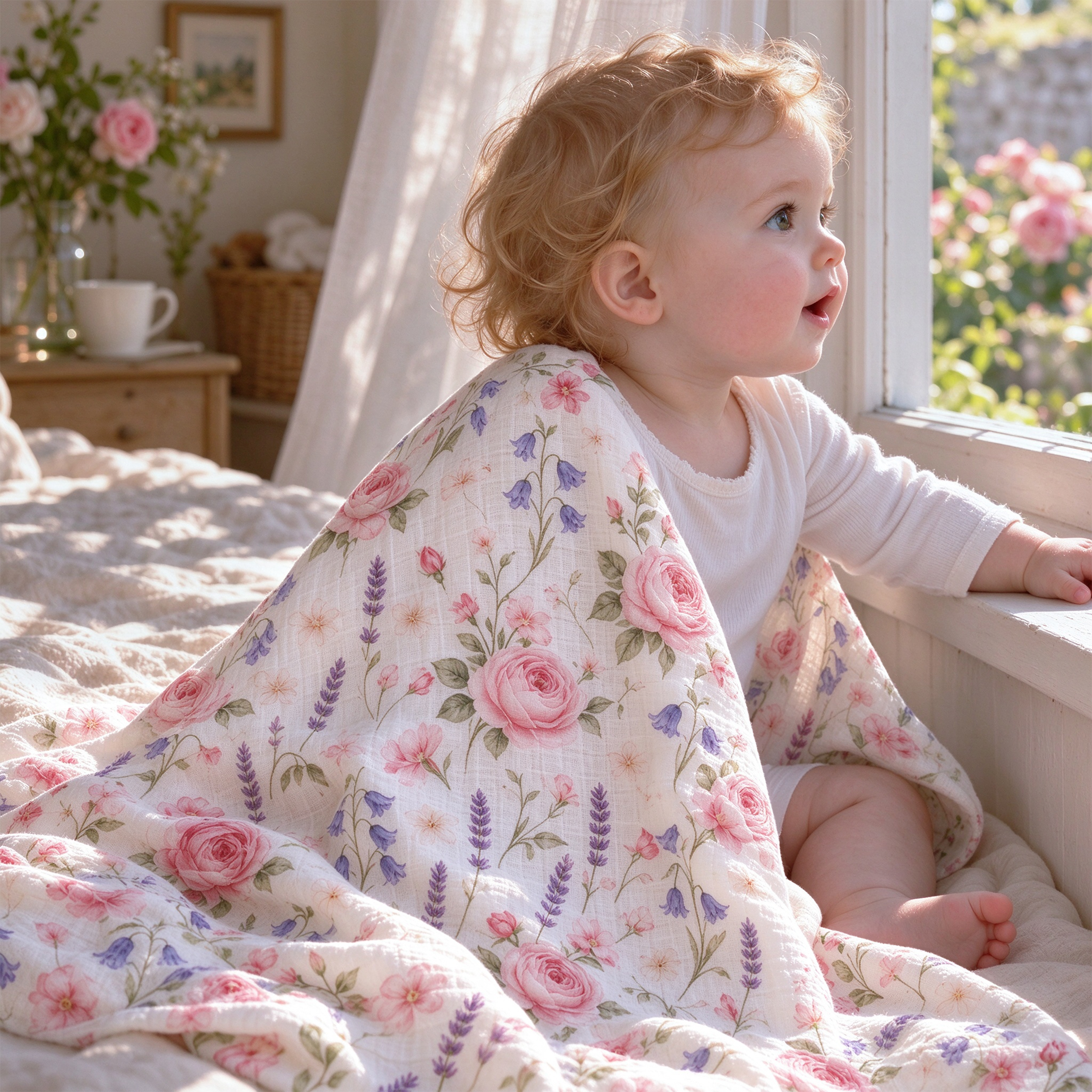 Muslin Swaddle Blankets 4-Pack | 35"x40" | Blush Rose Manor