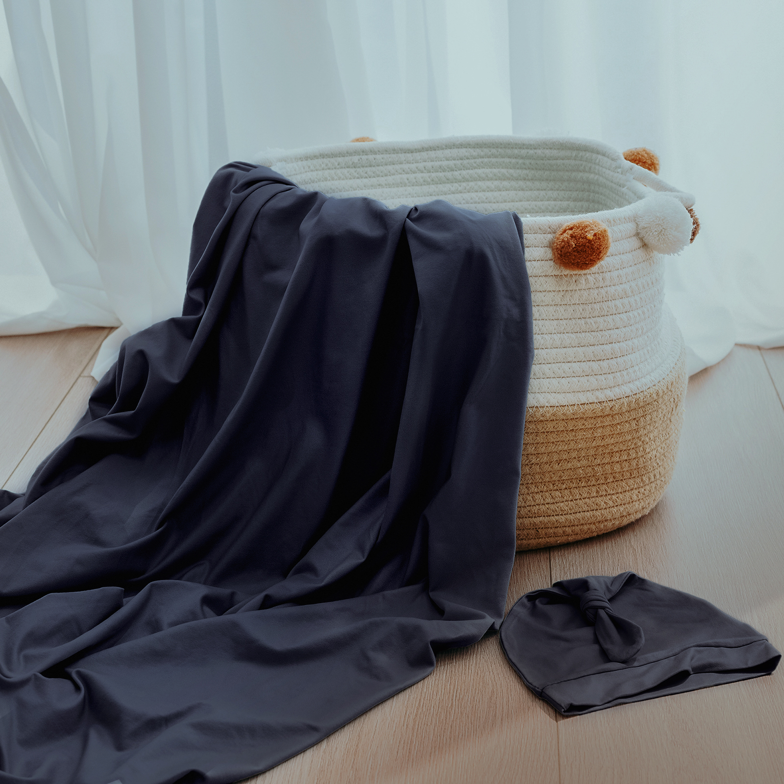 Navy | Baby Swaddle and Hat Set | 33.5*43inch