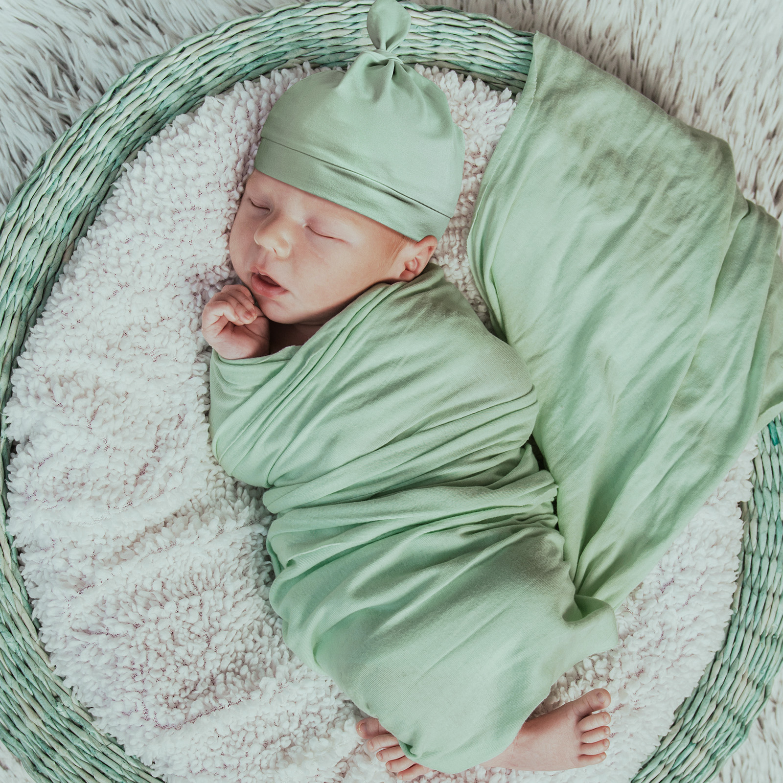 Sage | Baby Swaddle and Hat Set | 33.5*43inch