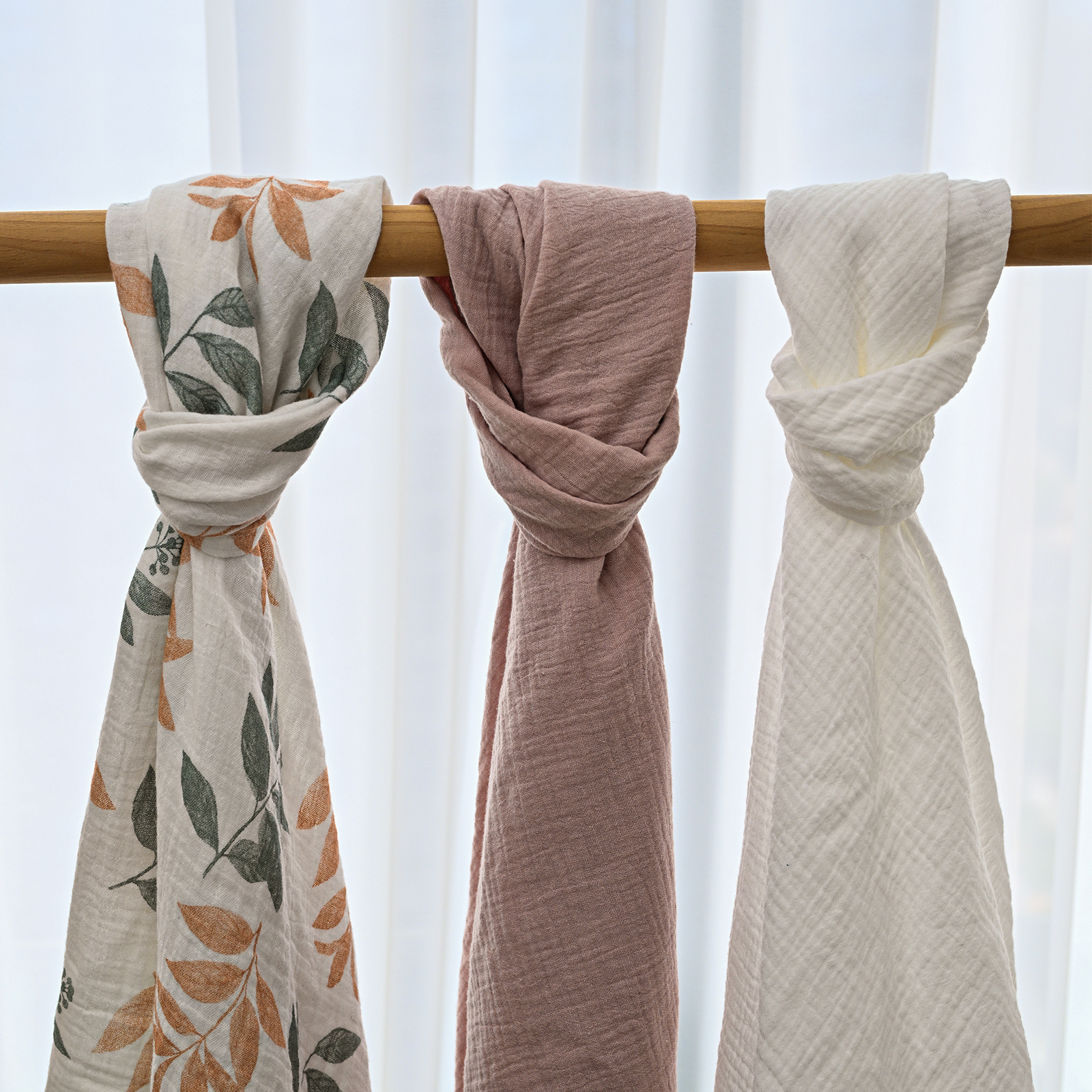 Muslin Swaddle Blankets 3-Pack, 38"x40" - Bicolour Leaf 