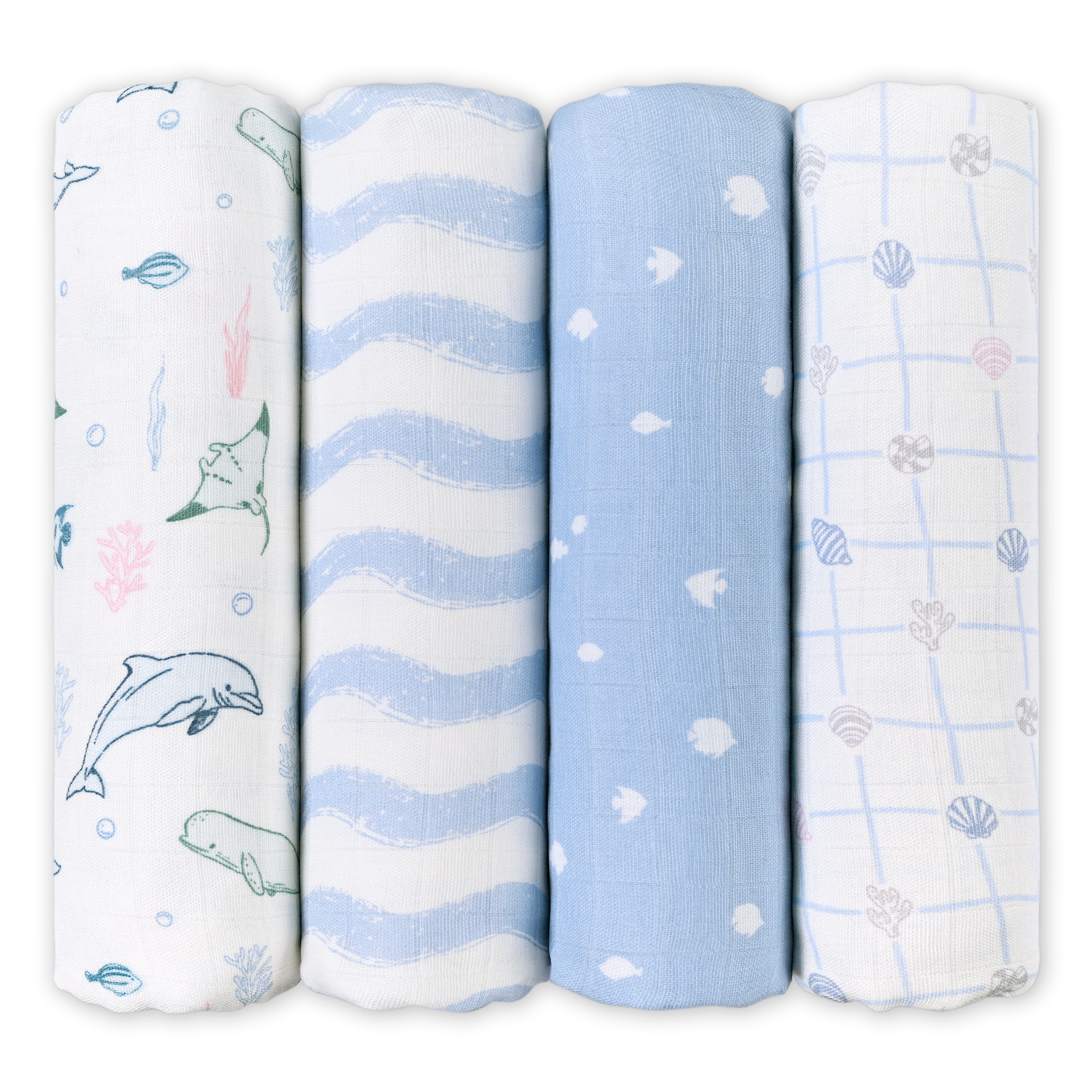 Muslin Swaddle Blankets 4-Pack | 35"x40" | Ocean Whimsy