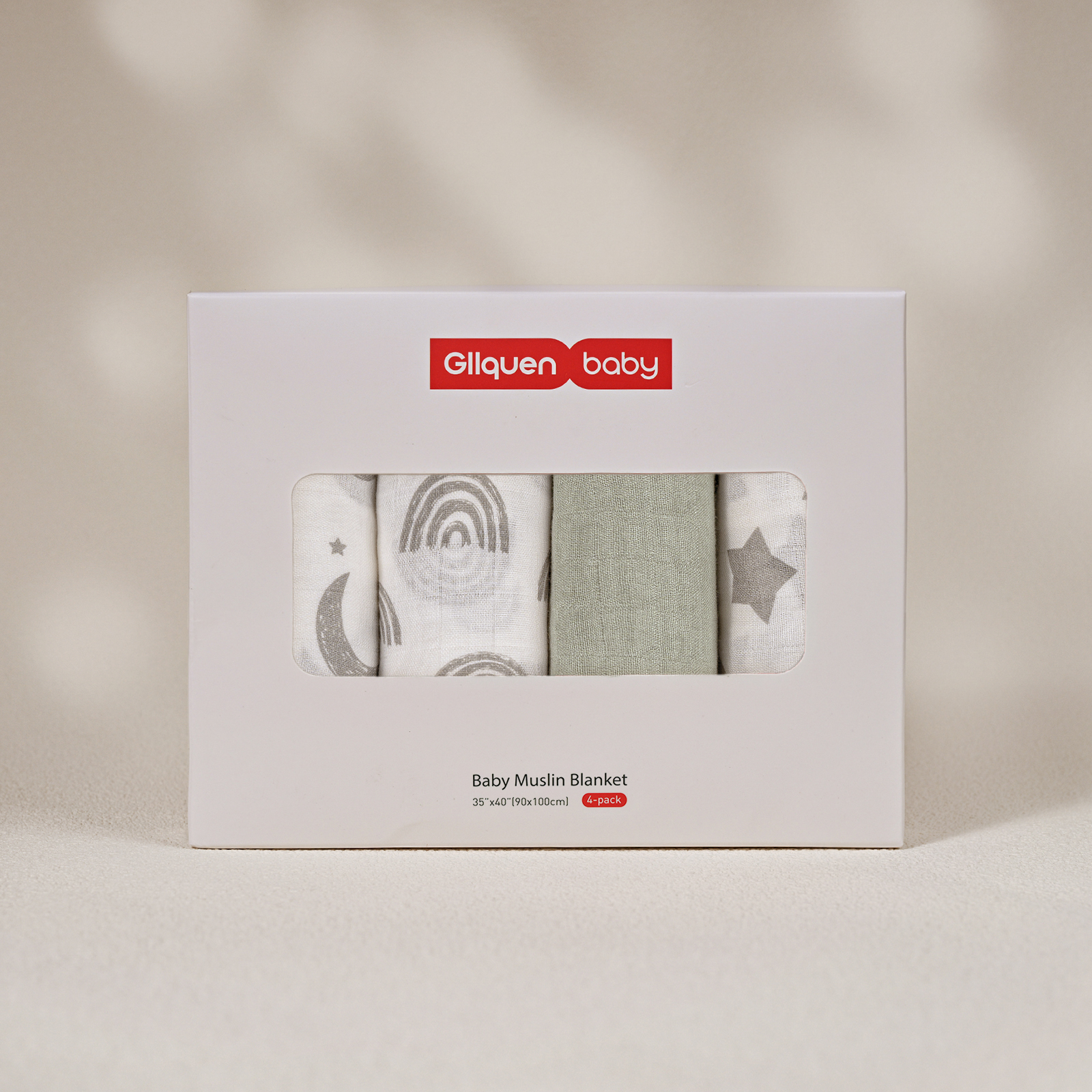 Muslin Swaddle Blankets 4-Pack, 35"x40" - Star