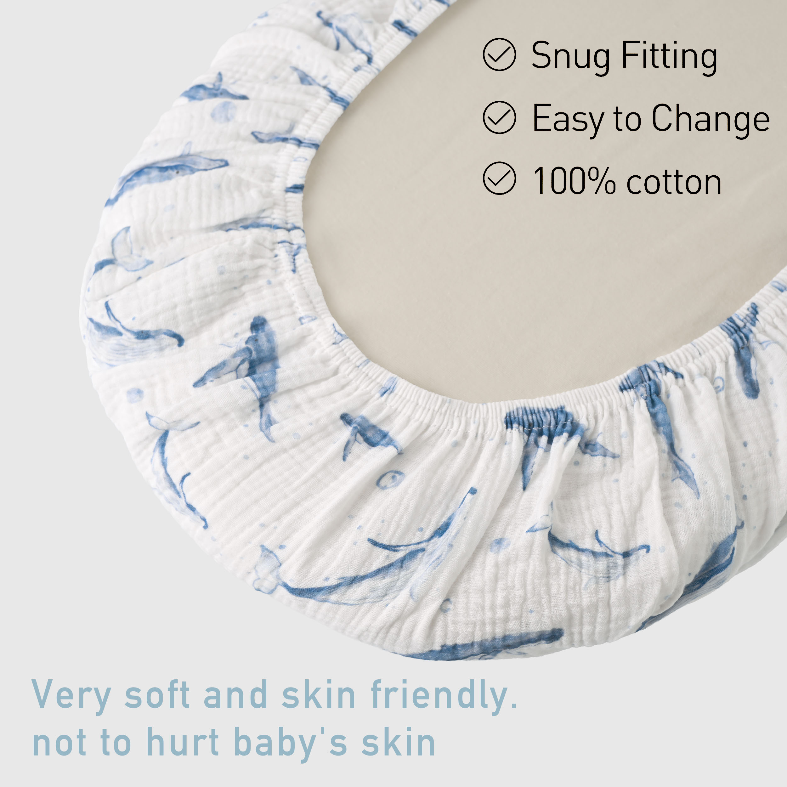 Blue Whale Whisper | Muslin Bassinet Sheets 2-Pack | 33''*17''