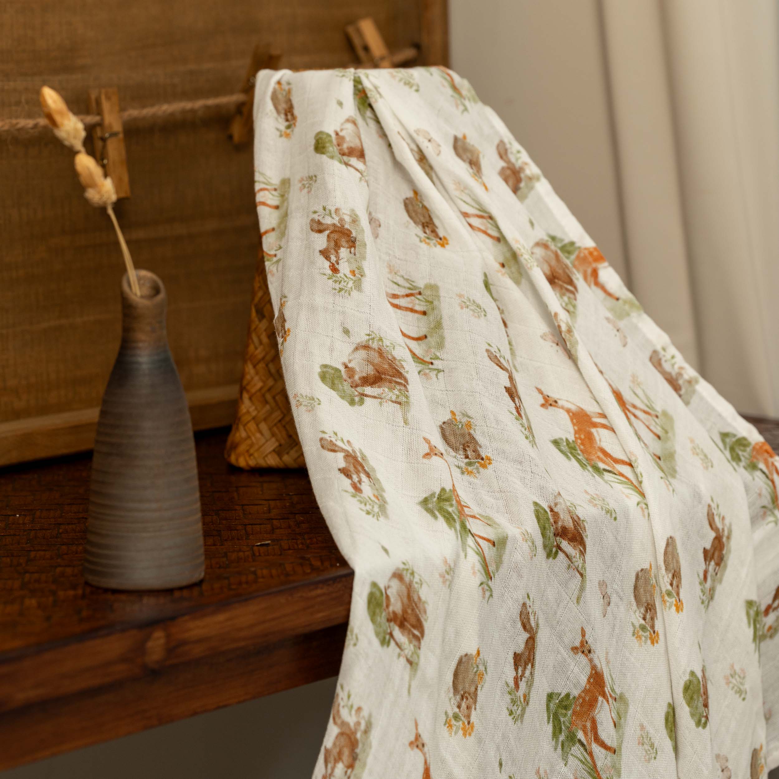 Muslin Swaddle Blankets 6-Pack | 27x27" | Deer & Soft Light