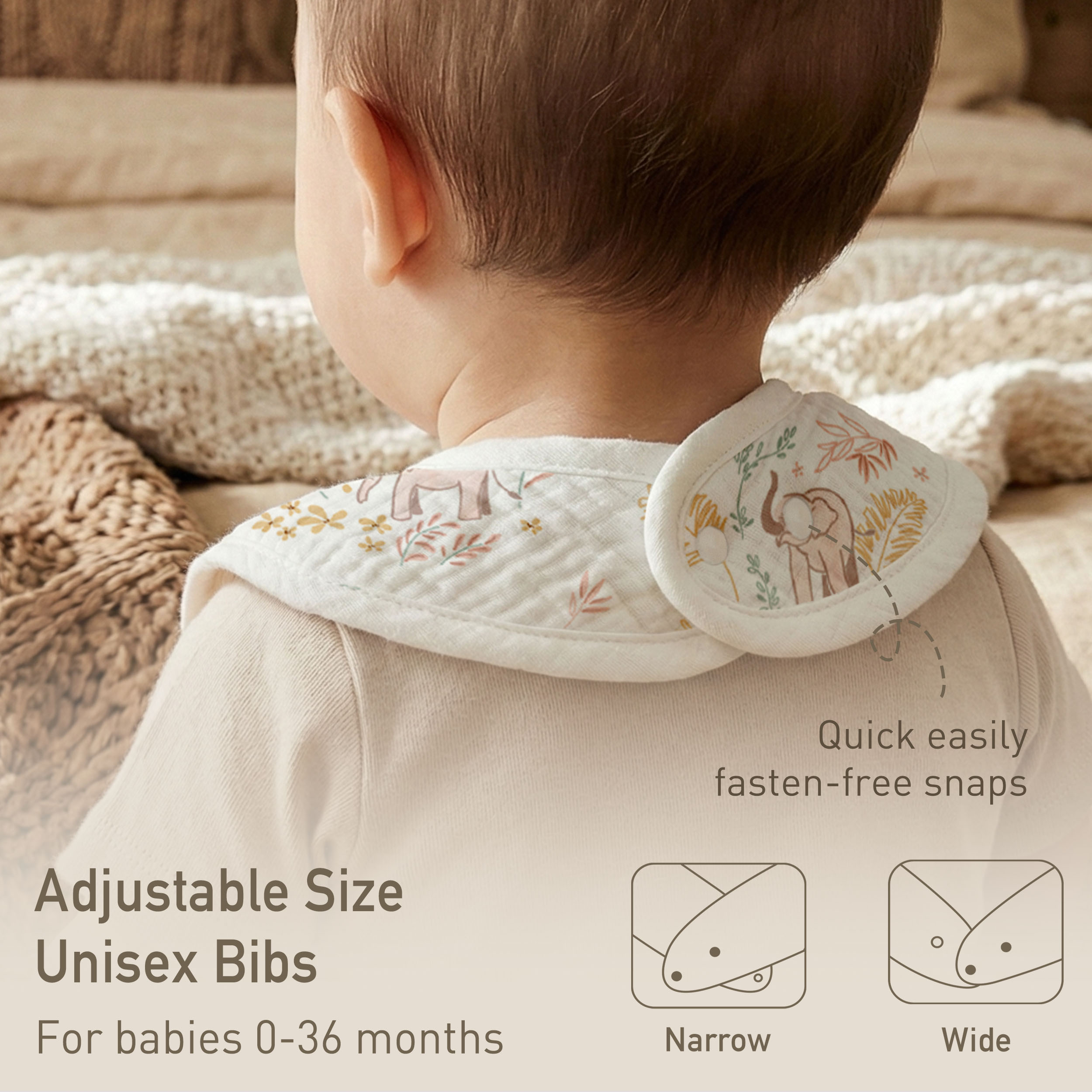 Line-Talk Elephant | baby muslin bibs 8 pack | 0-36 months