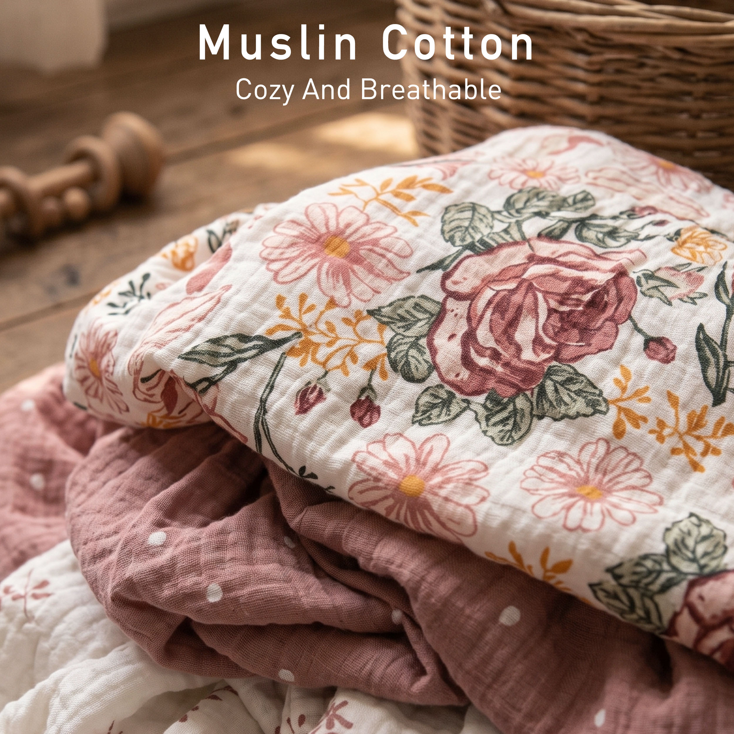 Vintage Petal Serenade | Muslin Bassinet Sheets 3-Pack | 33''*17''