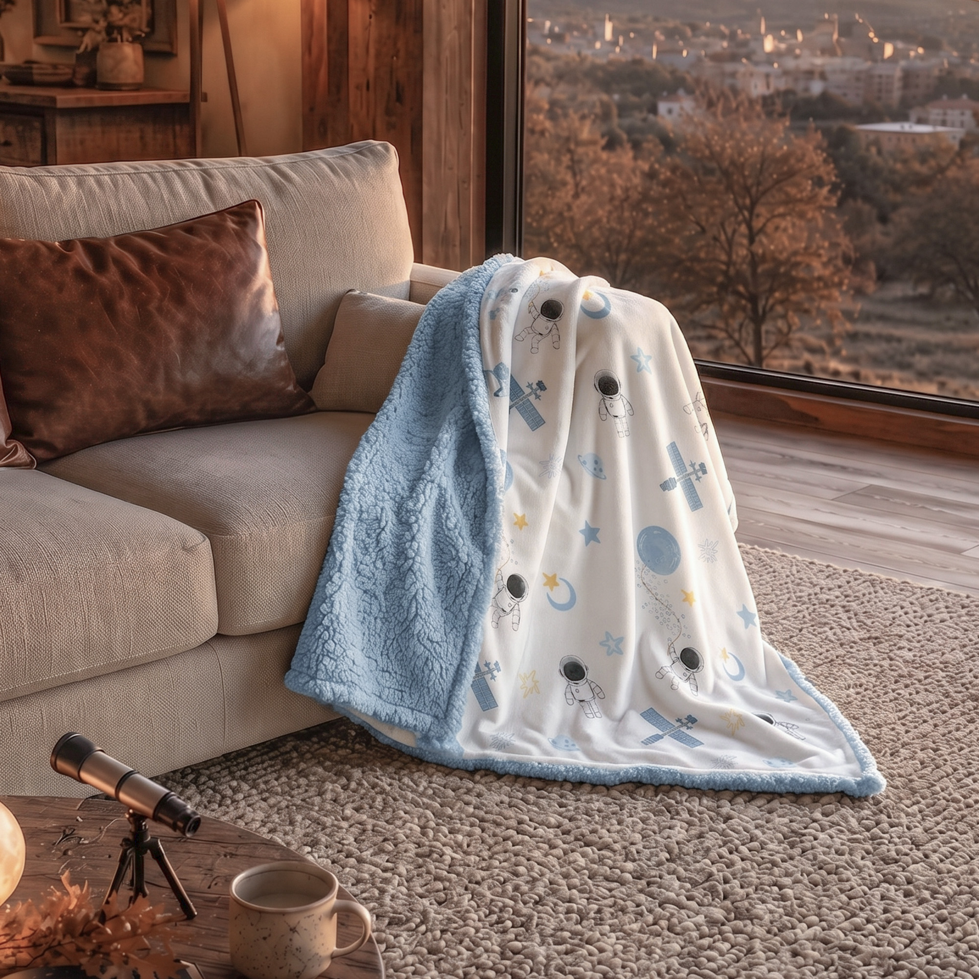 Blue Space Satellite | plush baby blanket | 30''*36''