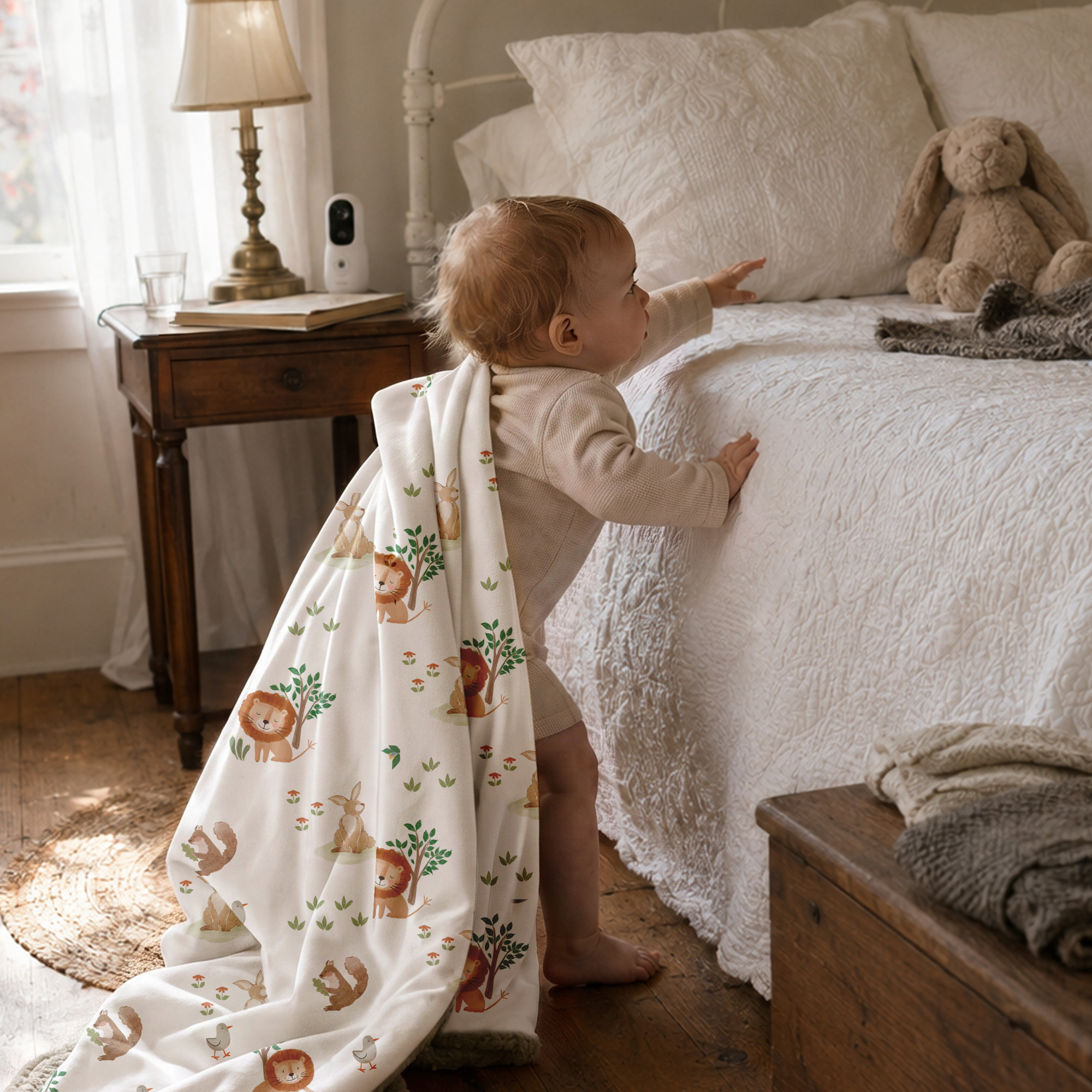 Green Jungle Animals | plush baby blanket | 30''*36''