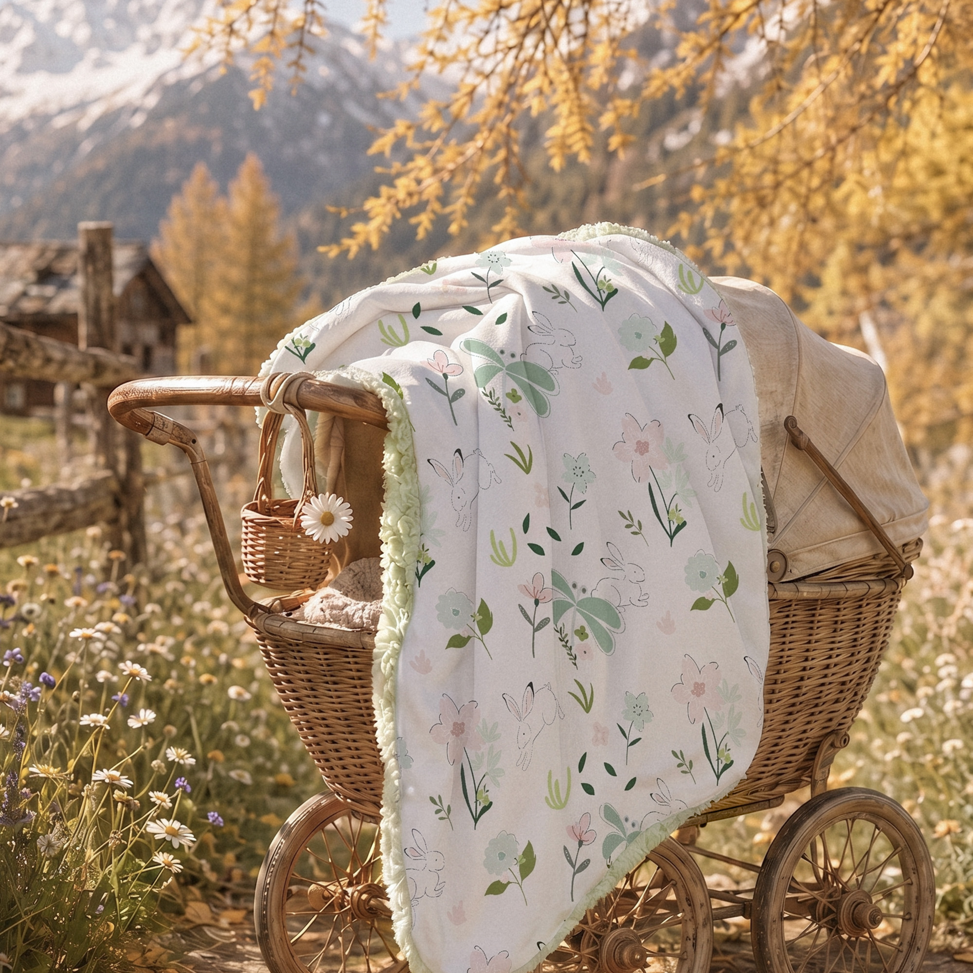 Sage Bunny Bloom | plush baby blanket | 30''*36''