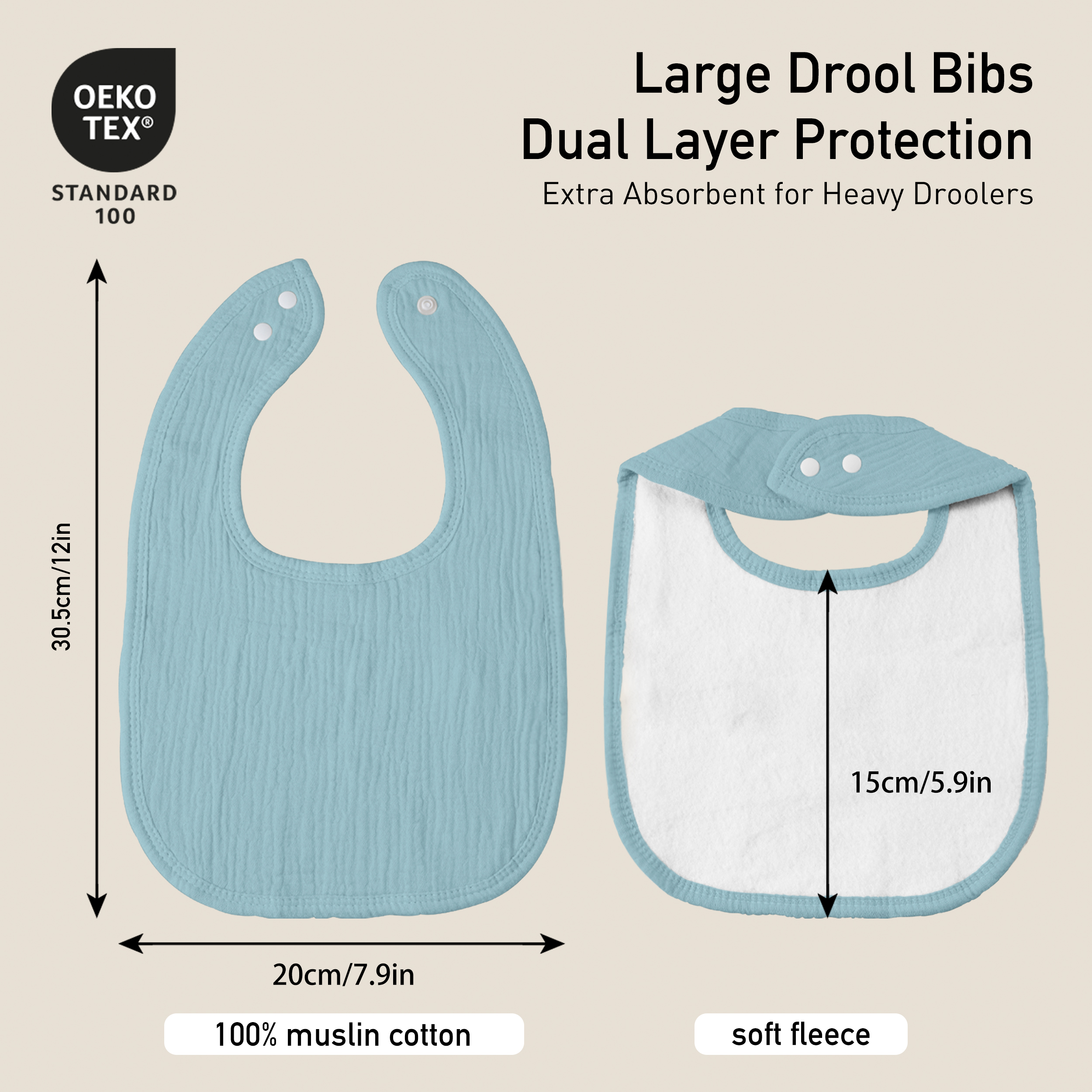 Earthy Sage Solid | baby muslin bibs 8 pack | 0-36 months