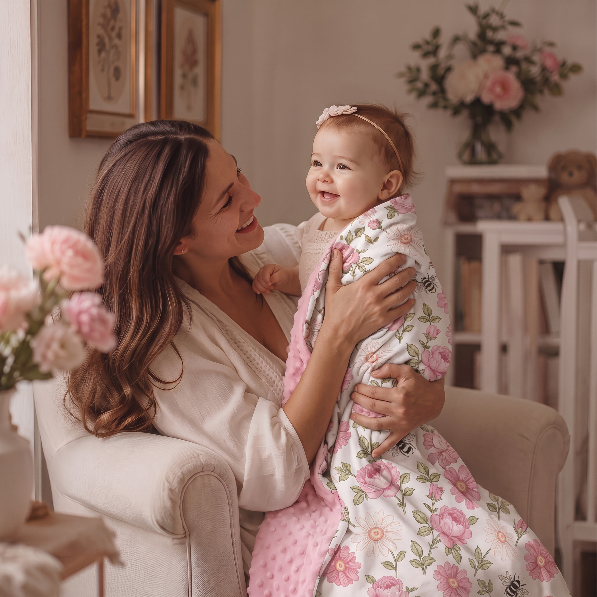 Pink Floral Bloom | Fleece Plush Dot Blanket | 30''*40''