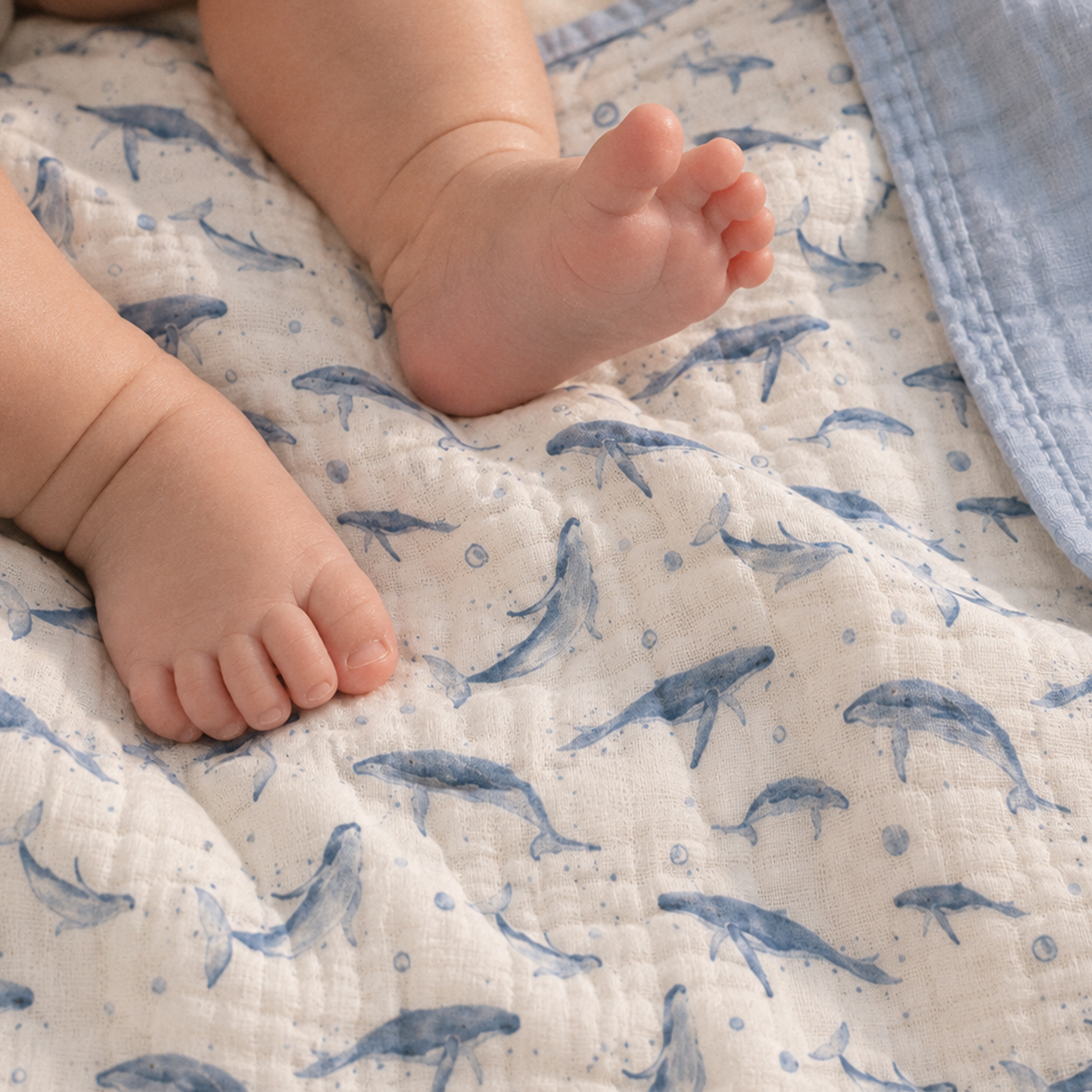 Muslin Swaddle Blankets 1-Pack | 31.5x43.3" | Blue Whale Splash