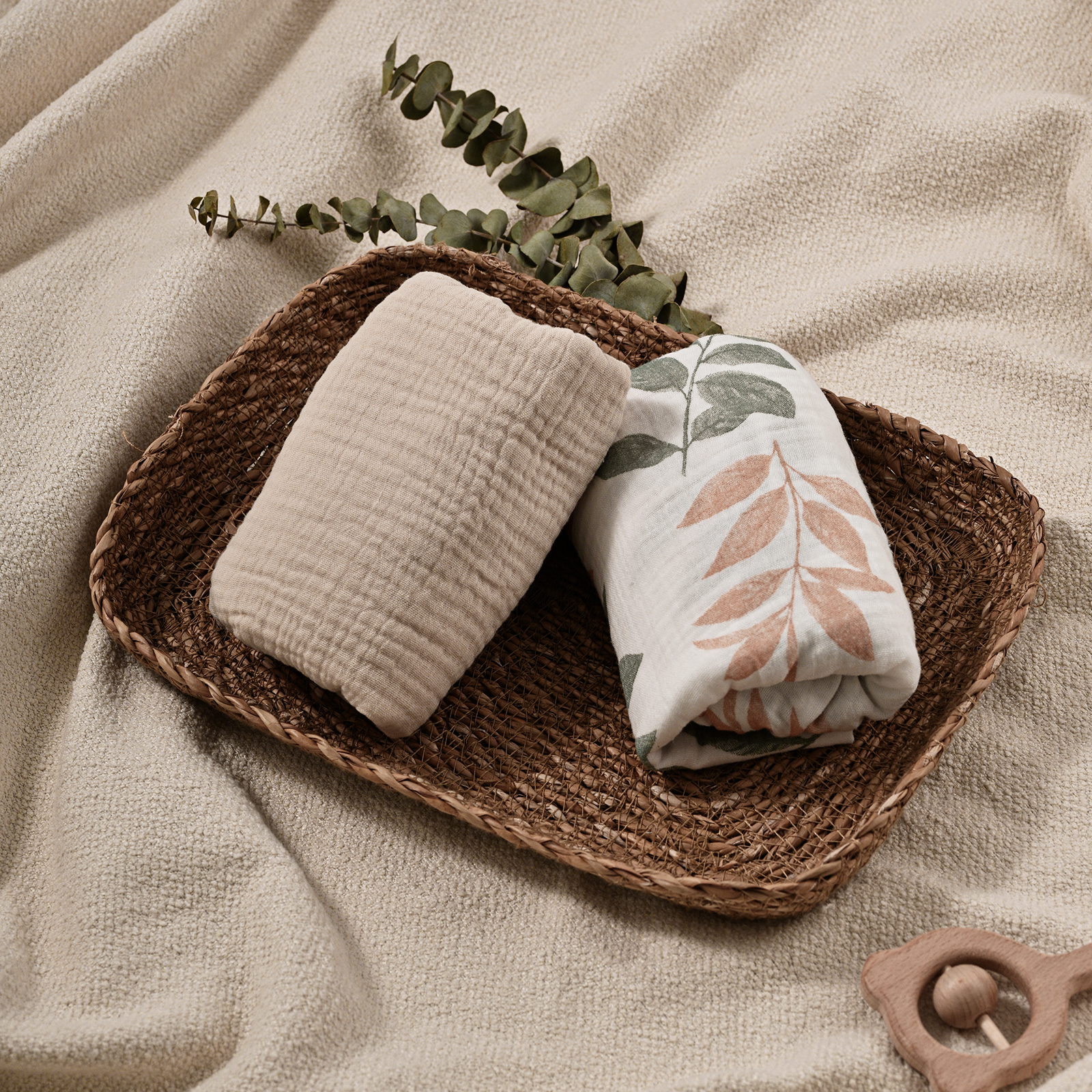 Bicolour Leaf  | Muslin Bassinet Sheets 2-Pack | 33''*17'' 100% Muslin Cotton