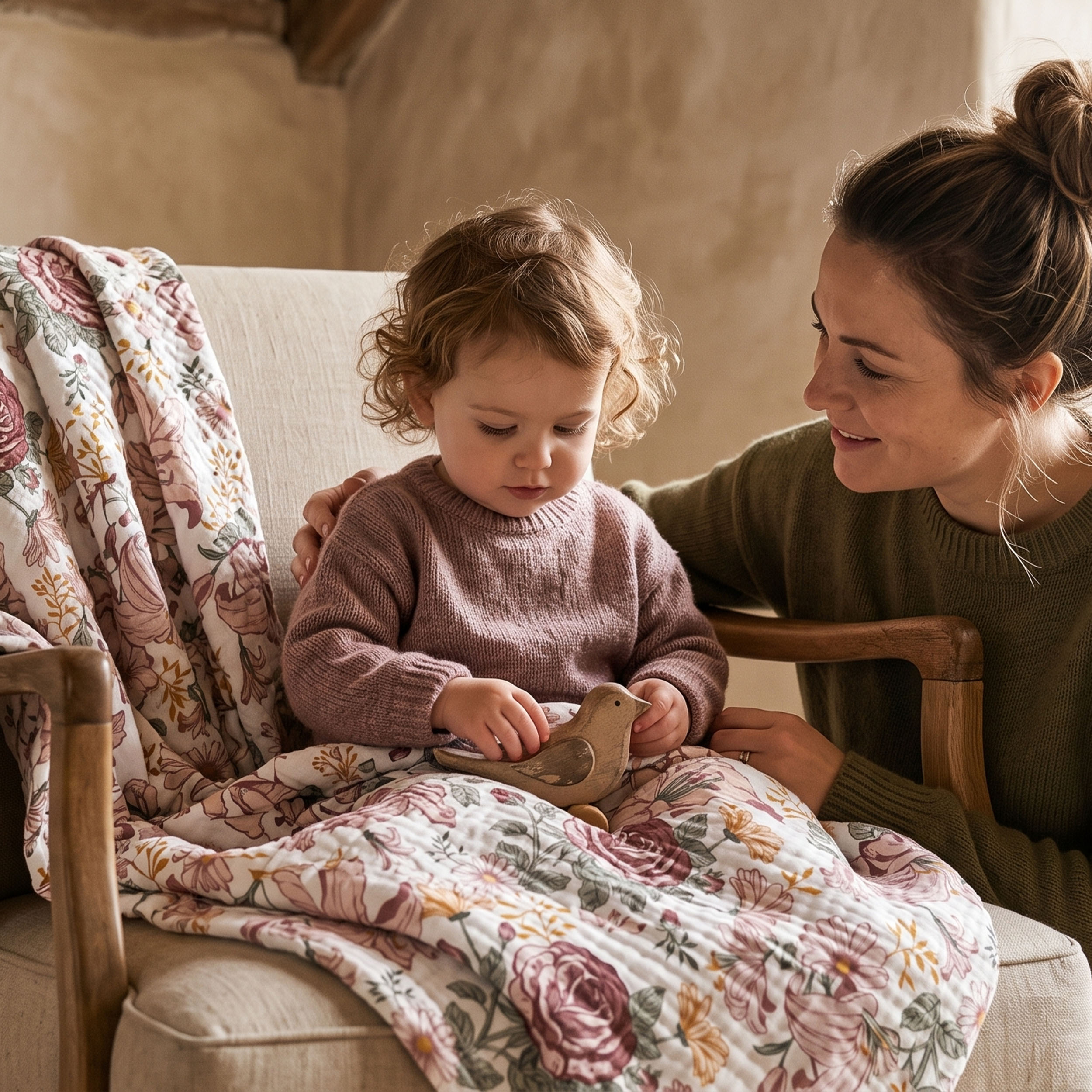 Muslin Swaddle Blankets 3-Pack | 38"x40" | Vintage Rose Serenade