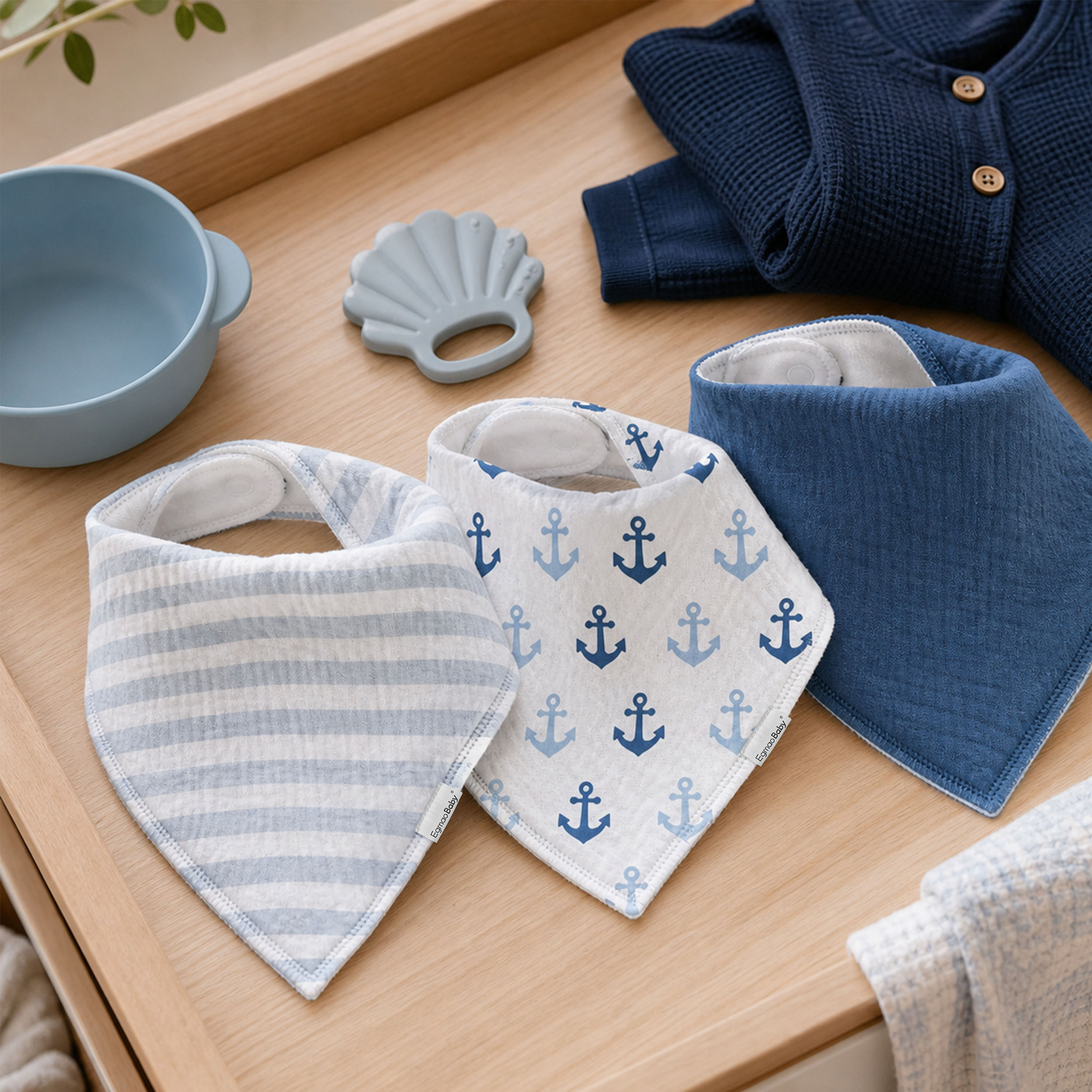 Ocean Breeze Sail | Soft & Absorbent Muslin Bandana Bibs 10 Pack