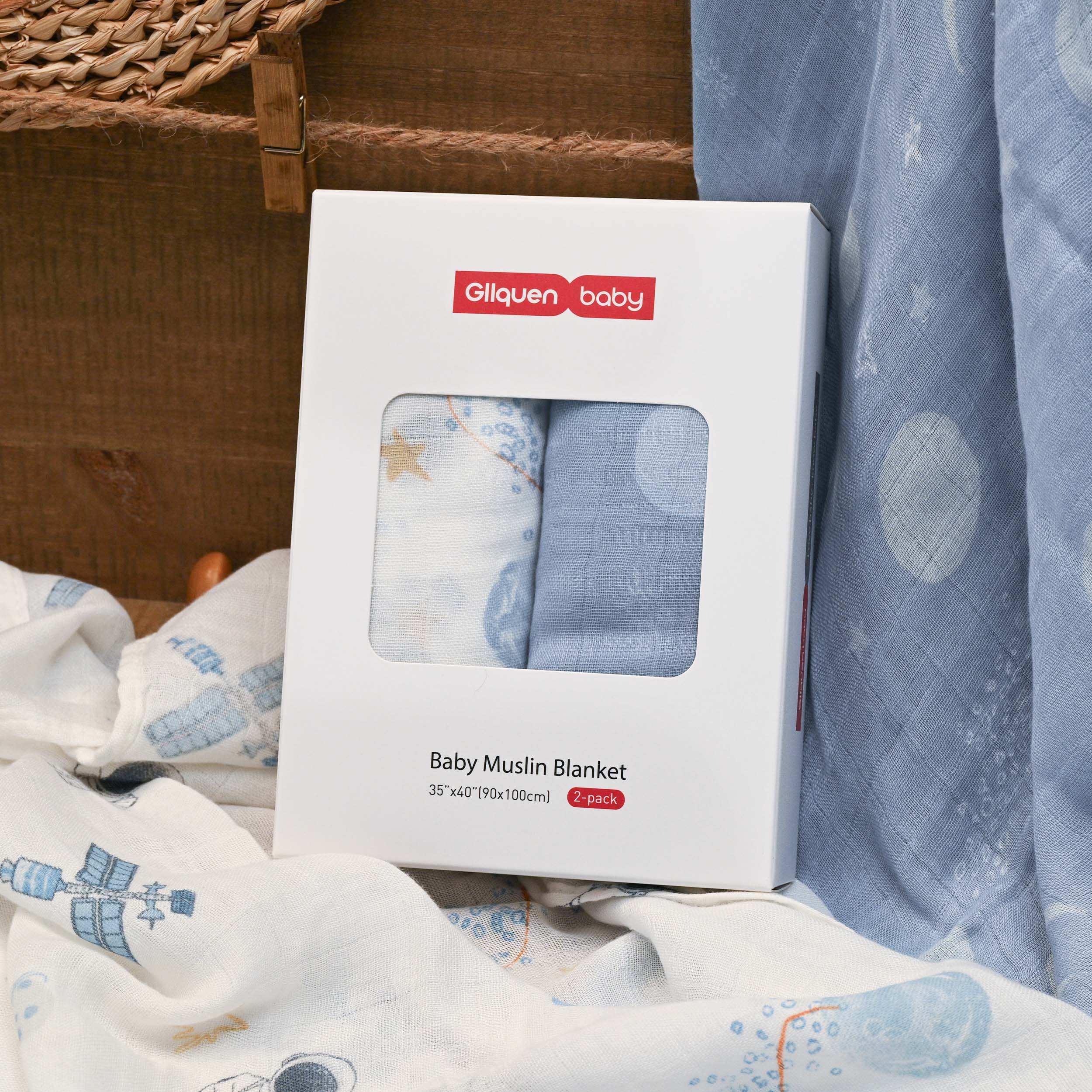 Muslin Swaddle Blankets 2-Pack | 35"x40" | Astronaut