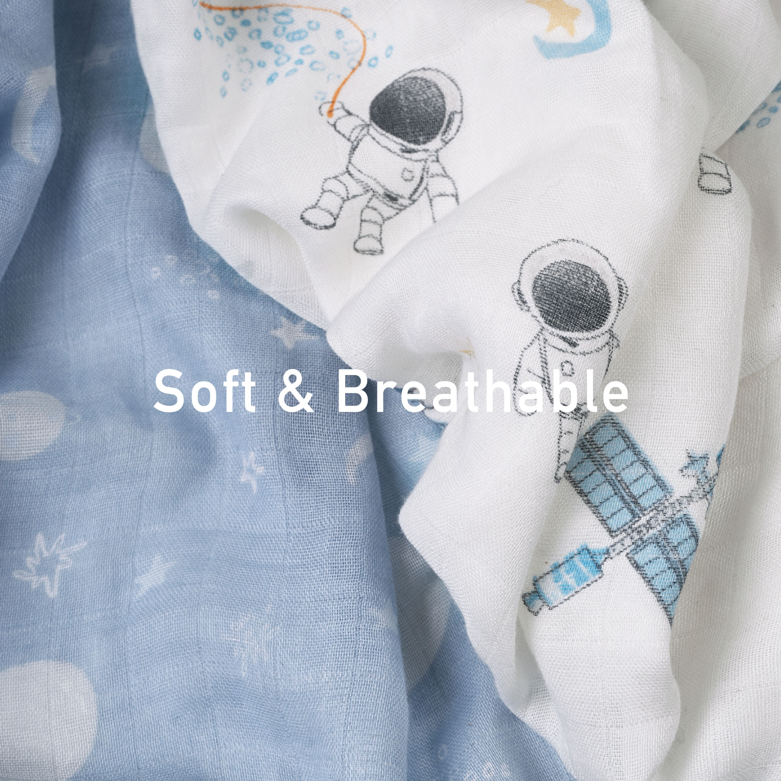 Muslin Swaddle Blankets 2-Pack | 35"x40" | Astronaut