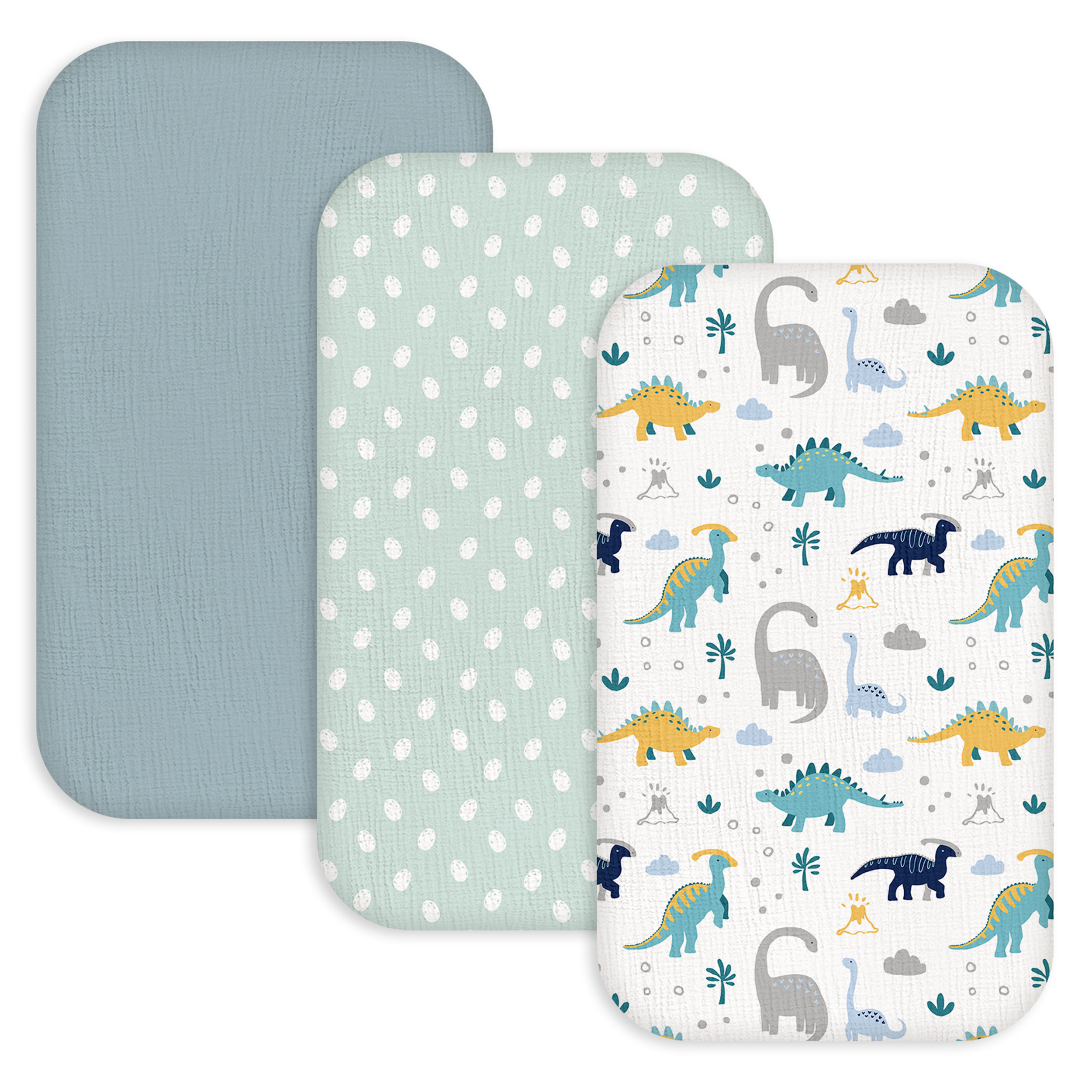 Tropical Dino  Print | Muslin Bassinet Sheet 3-Pack | 33''*20''