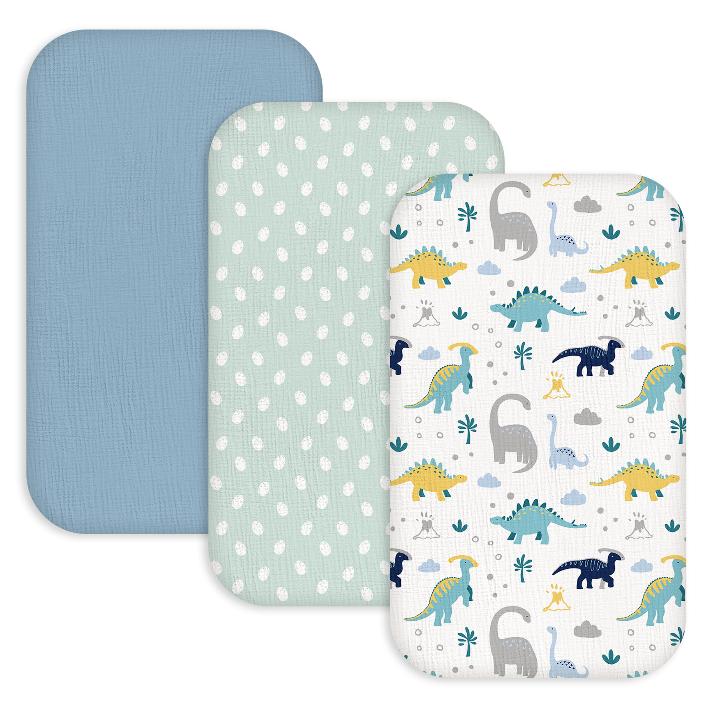 Tropical Dino  Print | Muslin Bassinet Sheet 3-Pack | 33''*20''