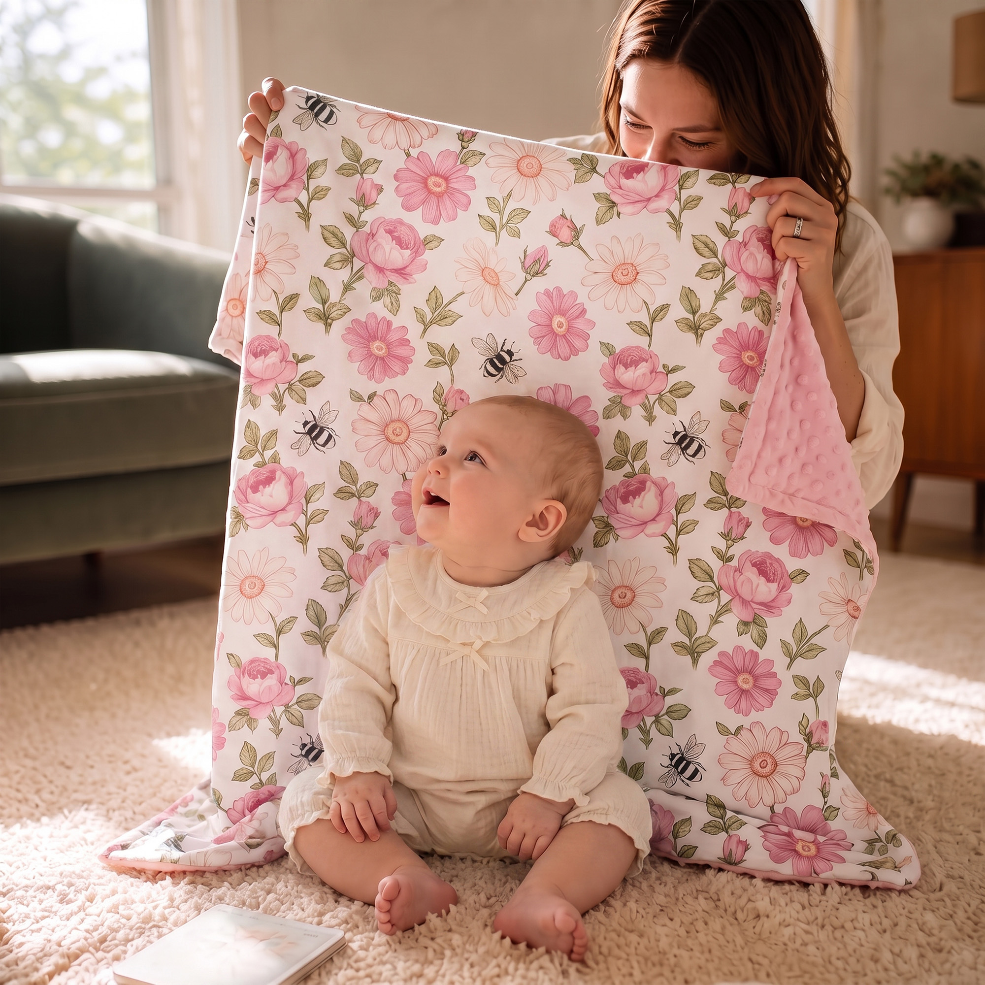 Pink Floral Bloom | Fleece Plush Dot Blanket | 30''*40''