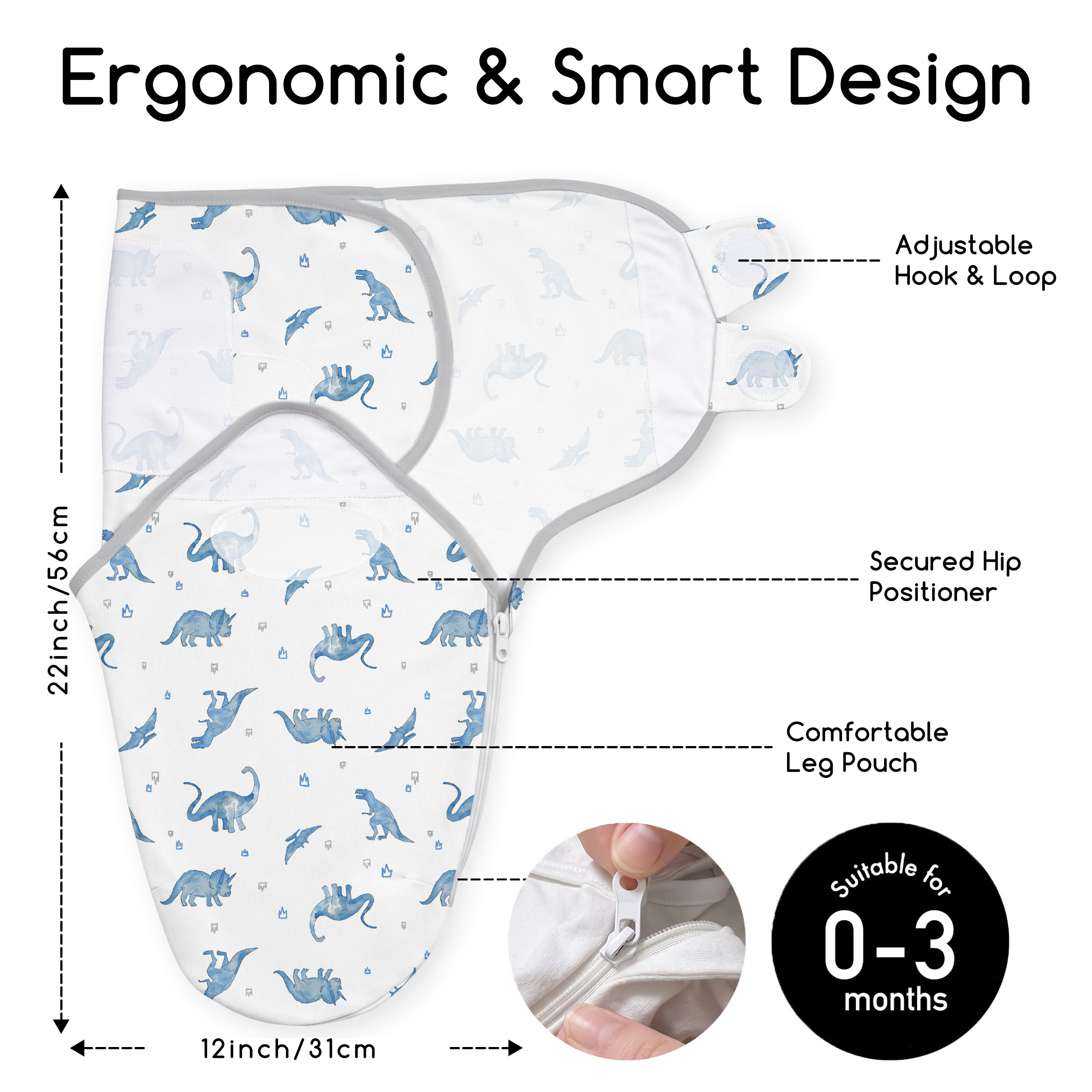 Dinosaur Blues Night | Zipper Swaddle Wrap 2 Pack | 0-3 Months