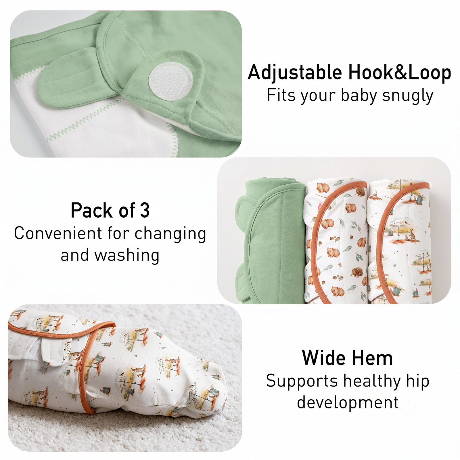 Sage Roo Paddock | Baby Swaddle 3 Pack | 0-3 Months