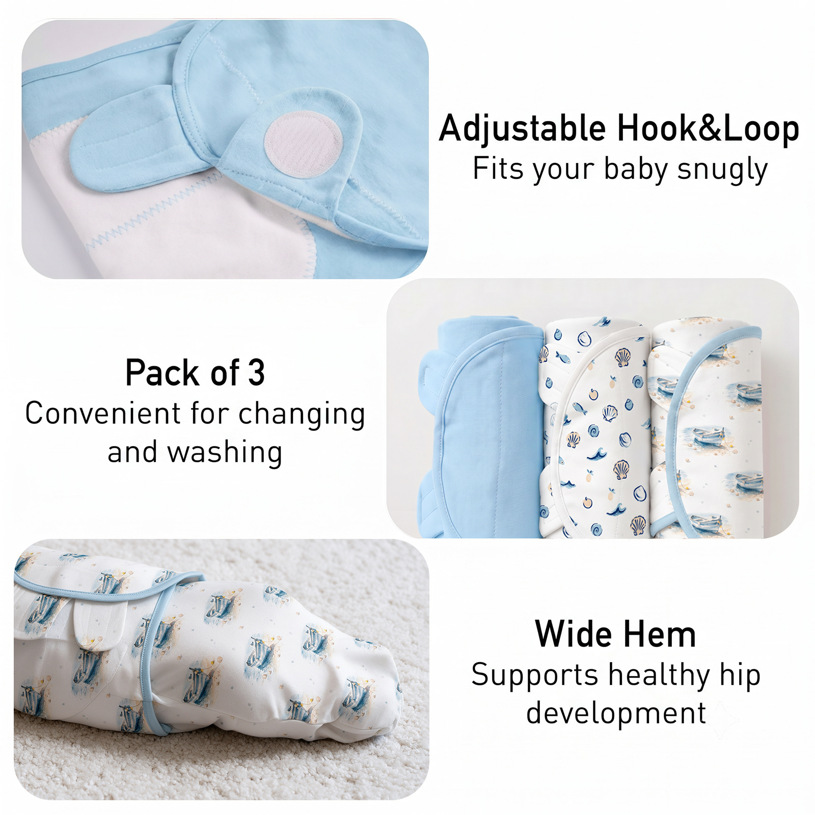 Blue Sail Bay | Baby Swaddle 3 Pack | 0-3 Months