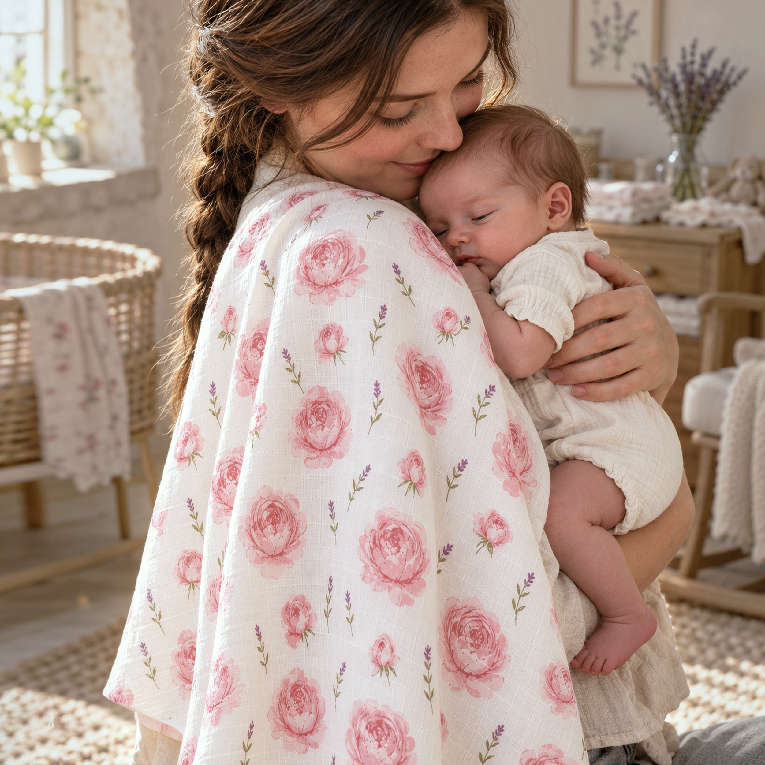 Muslin Swaddle Blankets 4-Pack | 35"x40" | Blush Rose Manor
