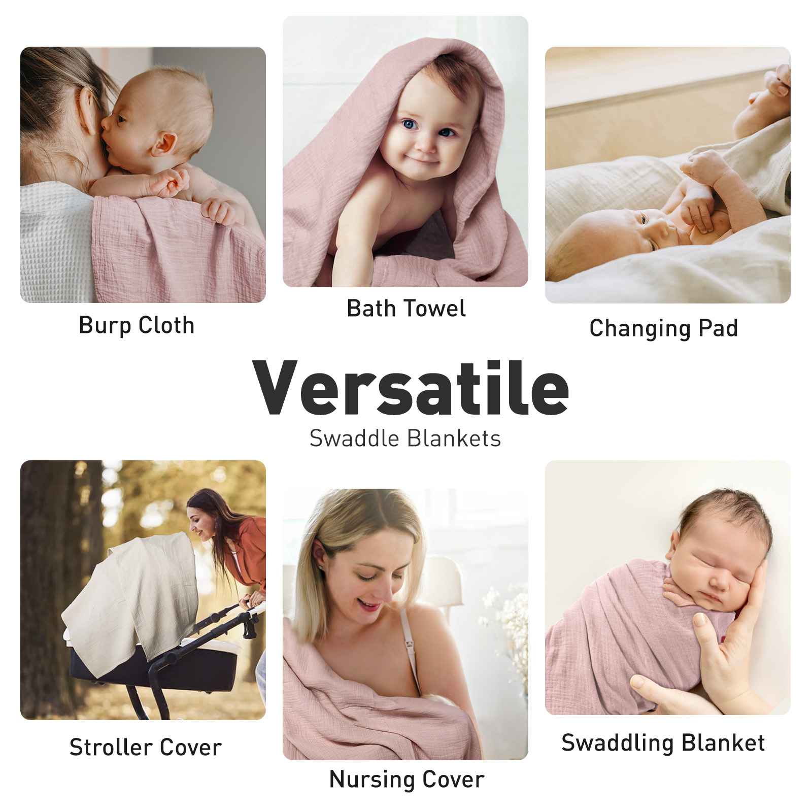 Muslin Swaddle Blankets 2-Pack, 38"x40" - Peach