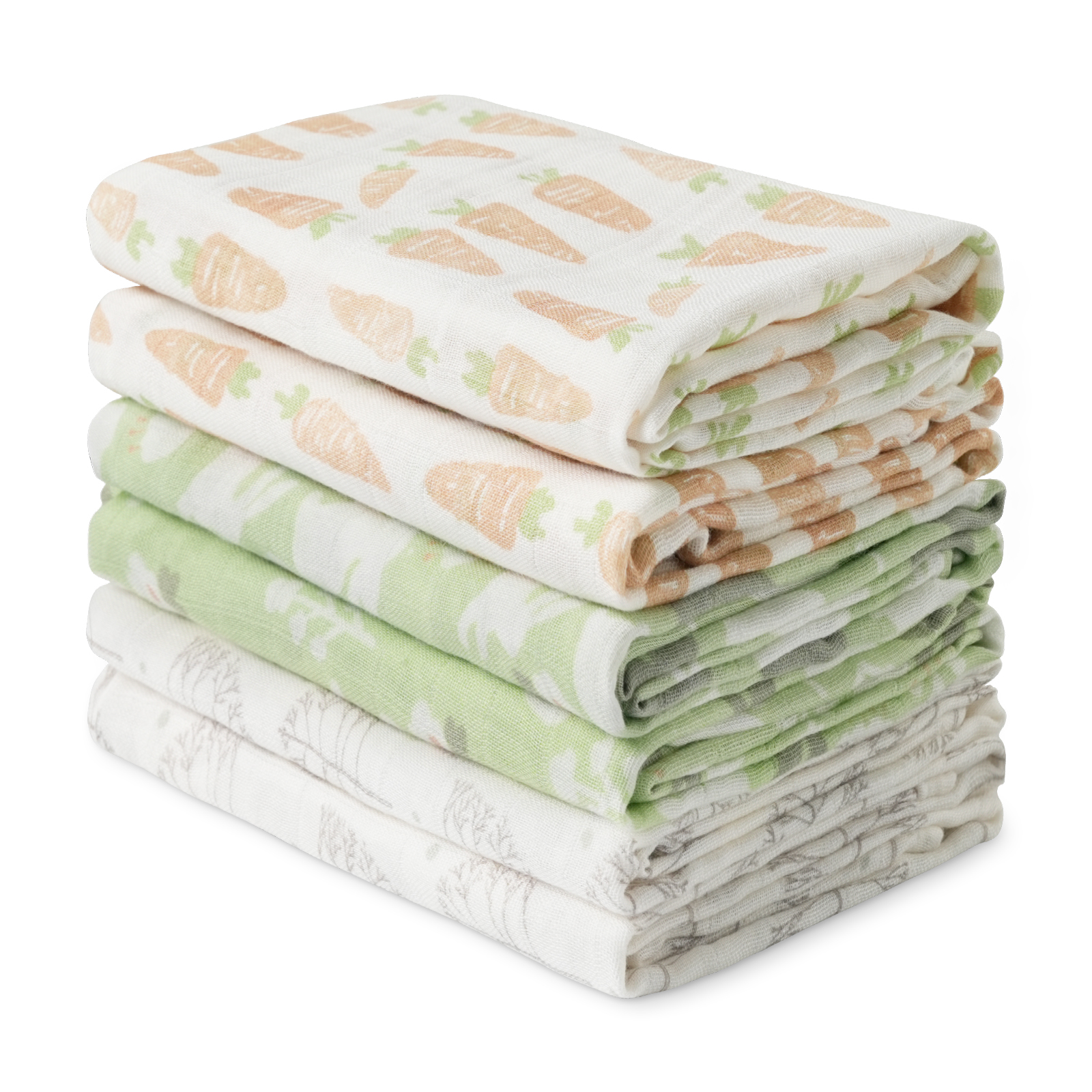 Muslin Swaddle Blankets 6-Pack, 28 X 28" - Spring Letter