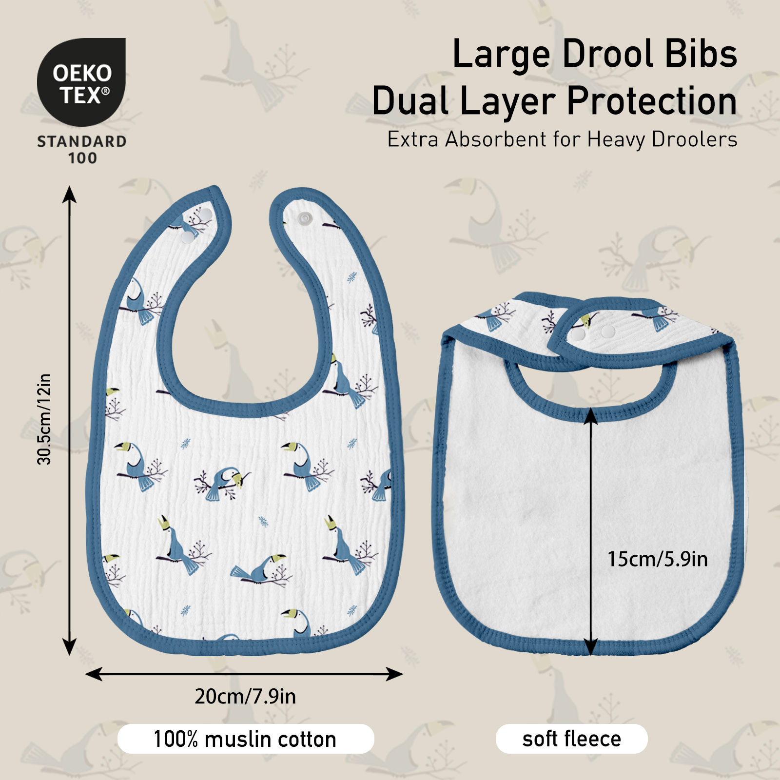 Toucan | baby muslin bibs 8 pack | 0-36 months