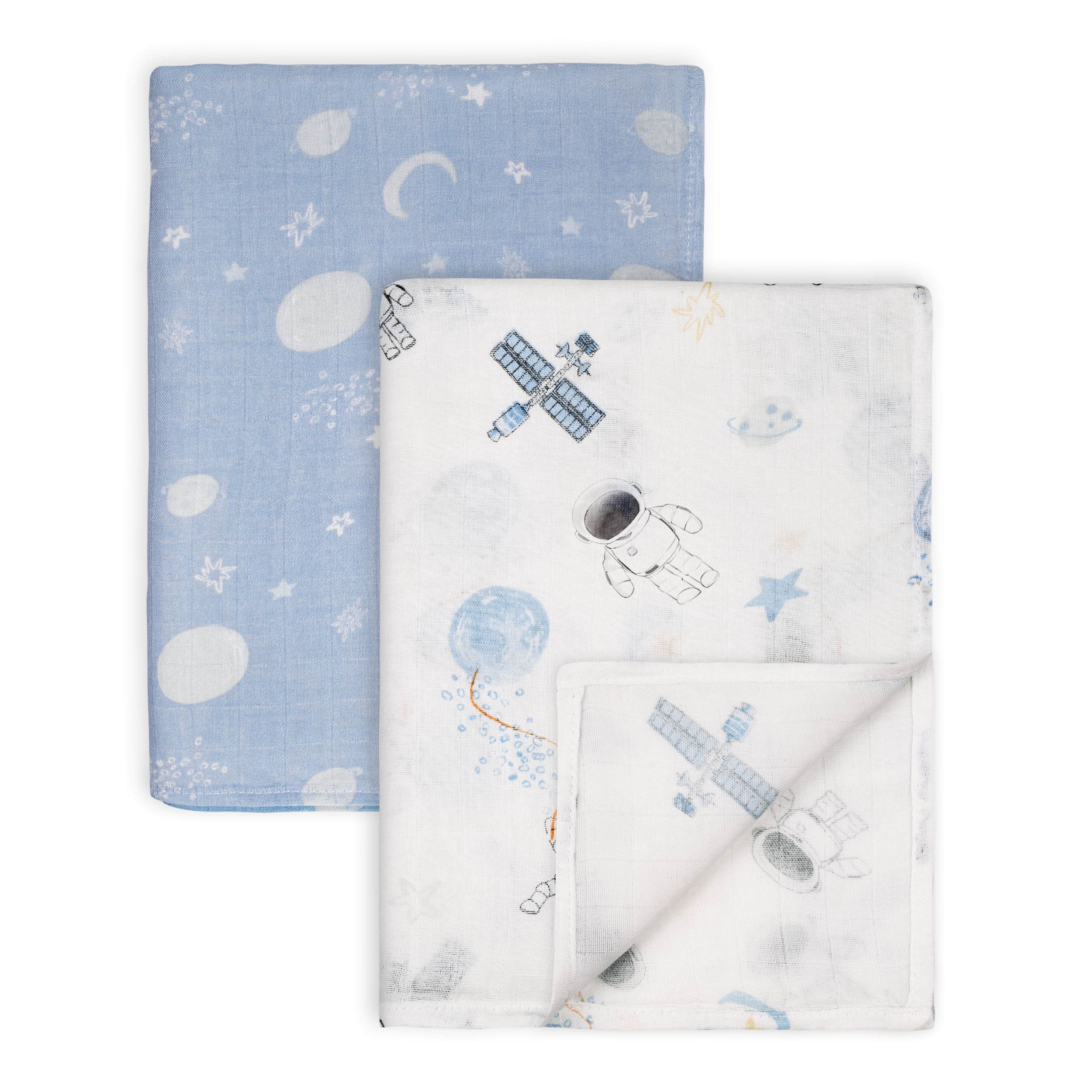 Muslin Swaddle Blankets 2-Pack | 35"x40" | Astronaut