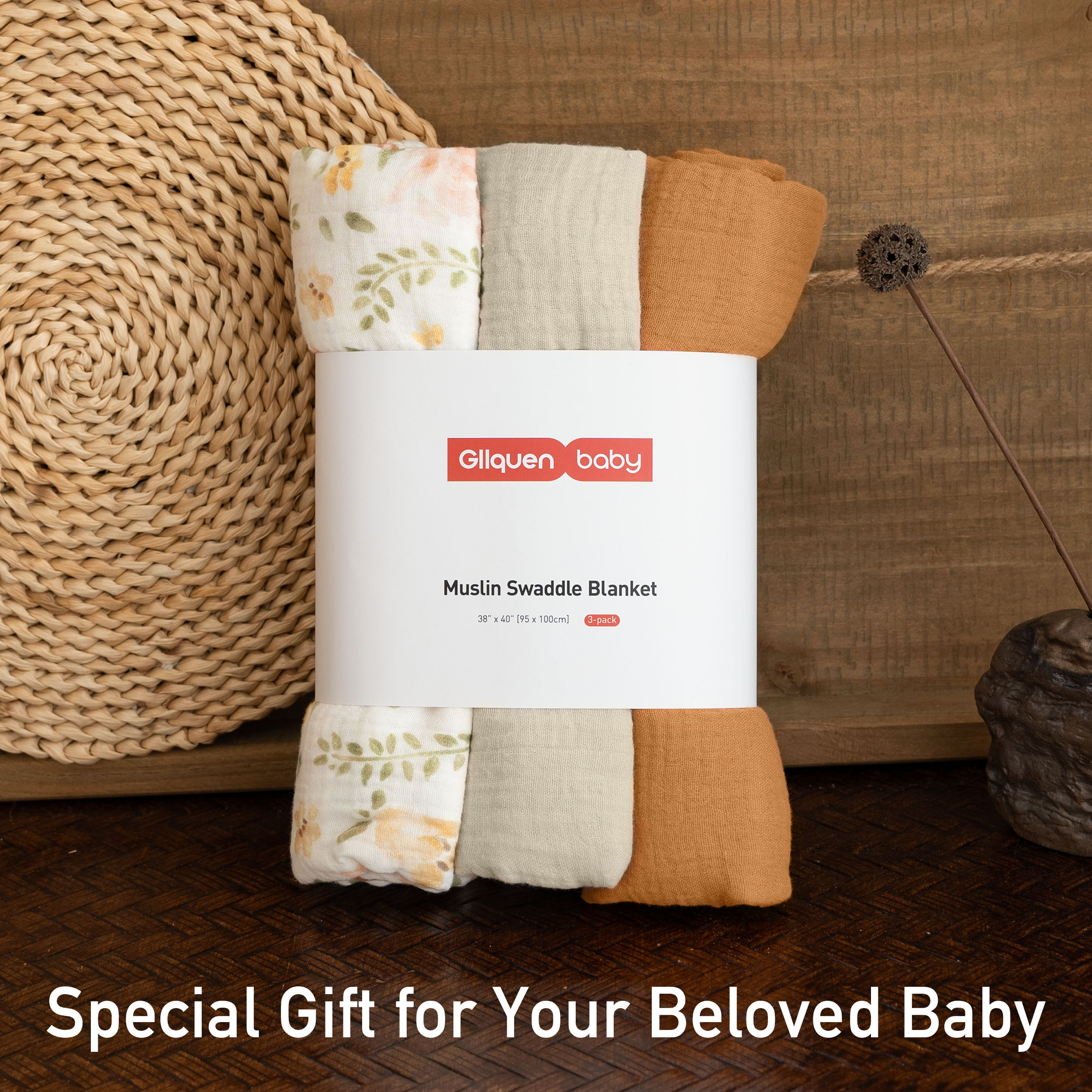 Muslin Swaddle Blankets 3-Pack | 38"x40" | Pastoral Whispers